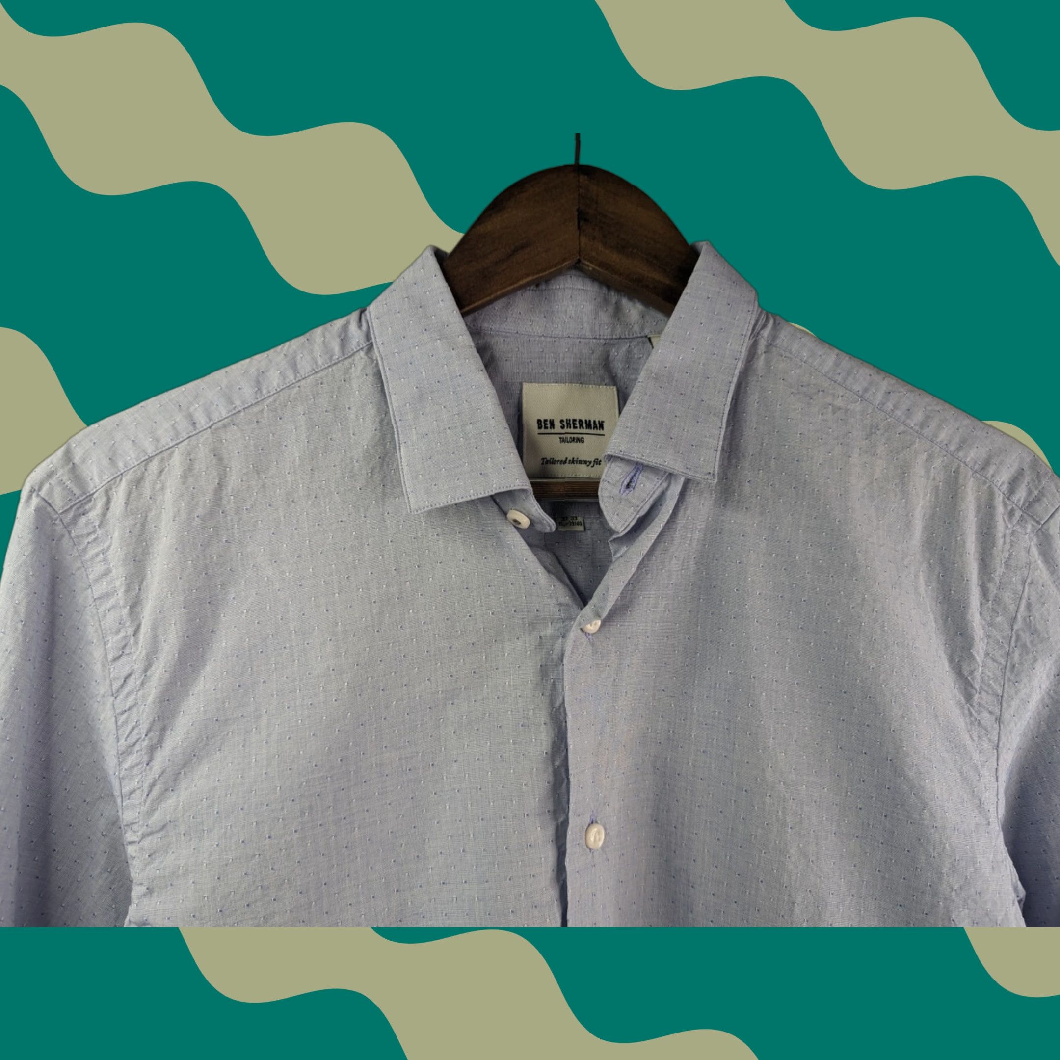 Ben Sherman Ben Sherman Dress Shirt Tailored Skinny Blue Dots Button-Down 15.5 39/40 Cotton Mens Regular Long Sleeve Collar-Down Spread Cuff Blue Size 15.5 Size 42R - 1 Thumbnail