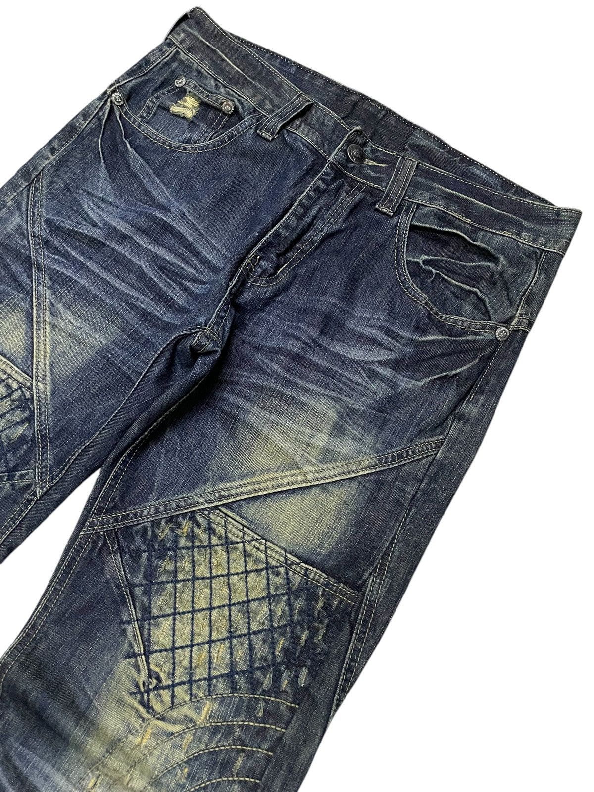 Japanese Brand Lemans Japan Asymmetrical Panel Heavy Stitch Boro Jeans Size US 32 / EU 48 - 3 Thumbnail