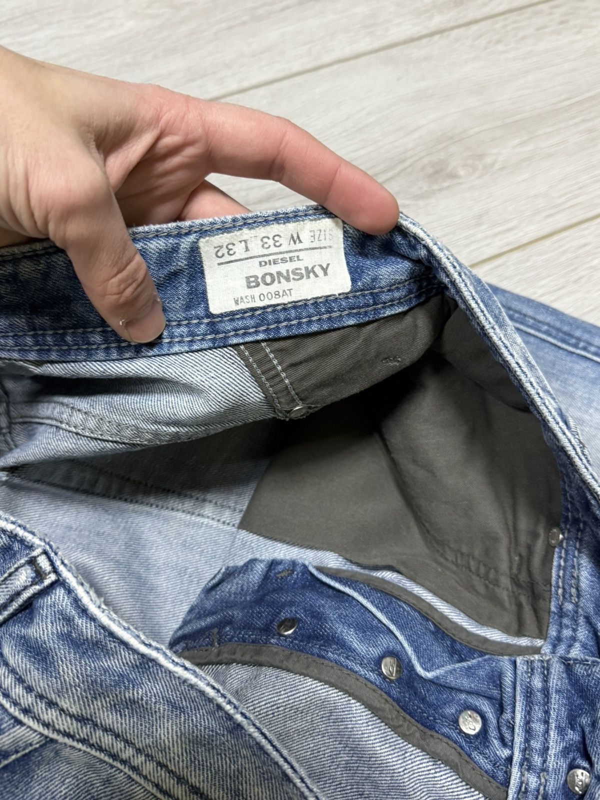 Diesel Diesel Bonsky Blue Wash Distressed Frayed Hem Straight Jeans Size US 33 - 4 Thumbnail