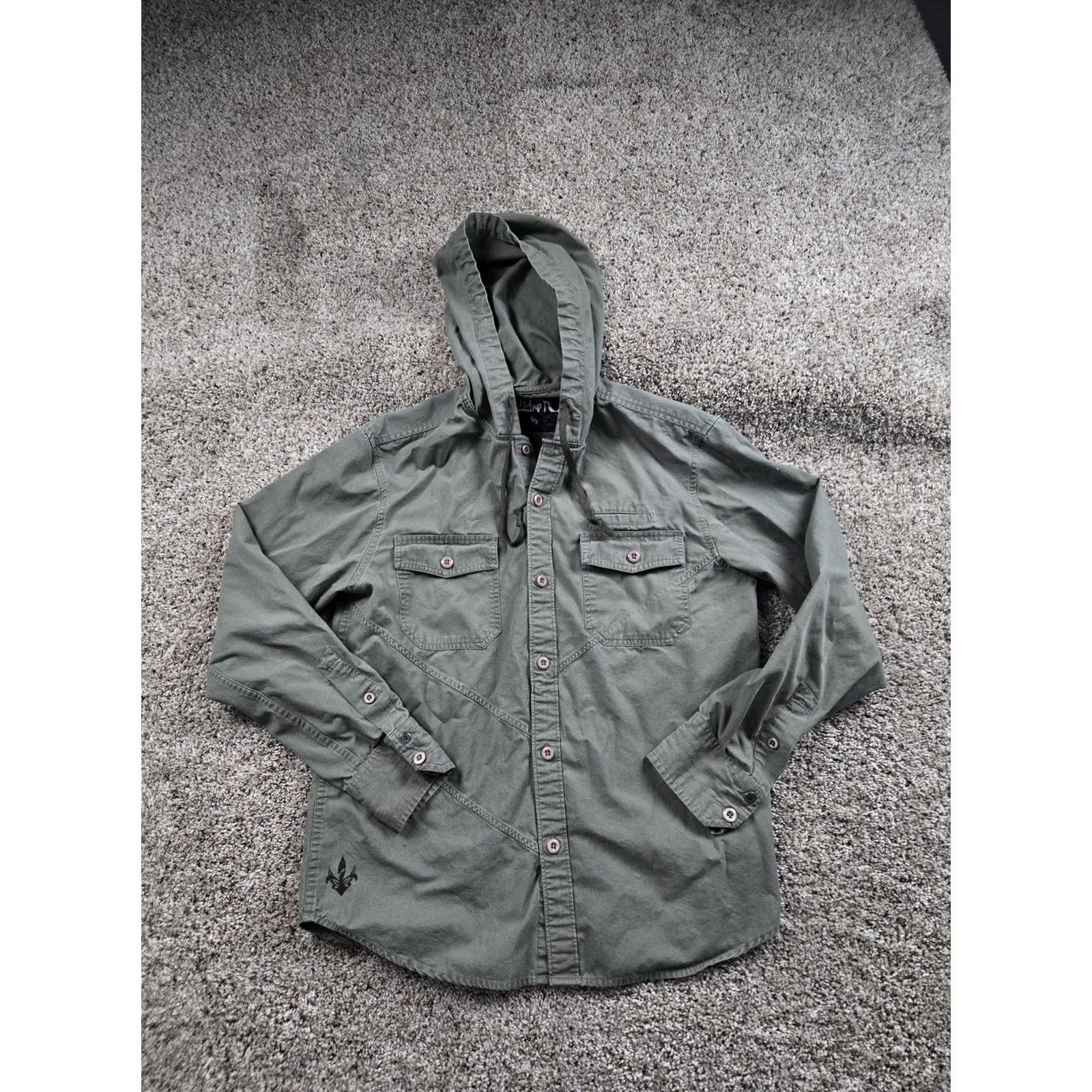 Quiksilver VINTAGE Quiksilver Hooded Shirt Mens Small Green Button Front Casual Long Sleeve Shirt Size US S / EU 44-46 / 1 - 2 Thumbnail