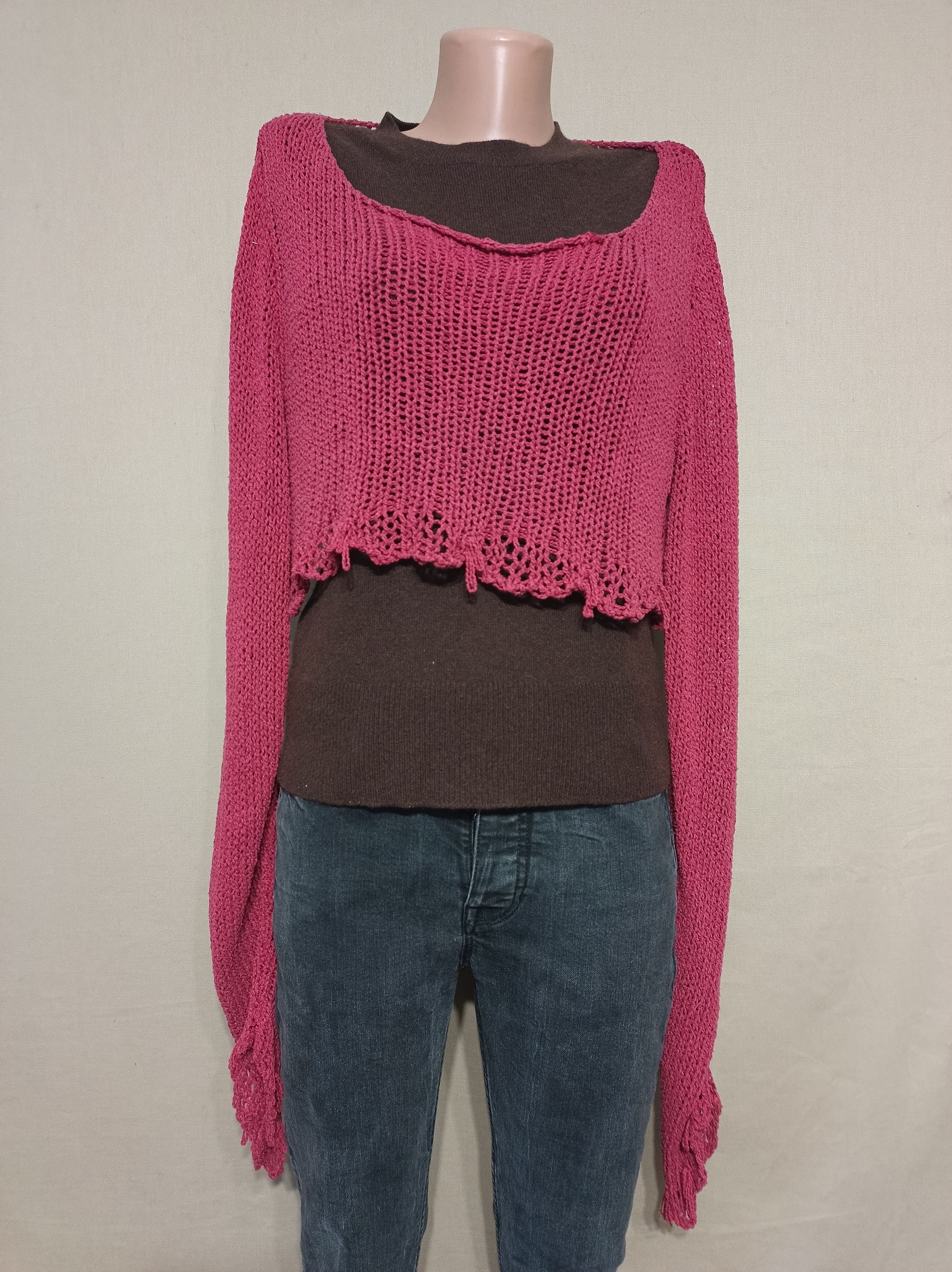 Designer Kaat Tіlley Belgium Vintage Silk Blend Knit Crop Top M Size M / US 6-8 / IT 42-44 - 1 Thumbnail