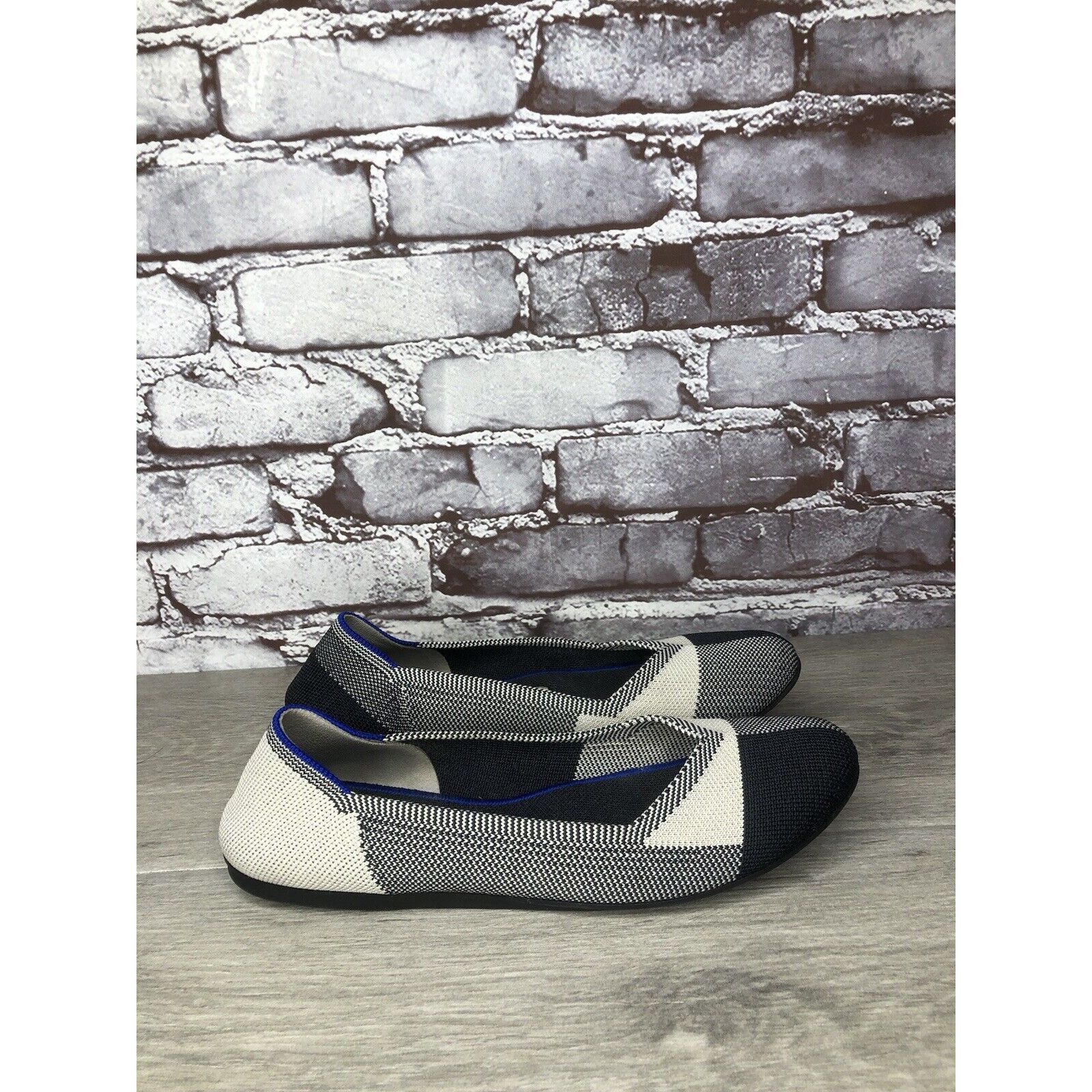 Other Rothy’s The Flat Captoe Dove Grey Black Plaid Knit Round Bal Size US 9 / IT 39 - 3 Thumbnail