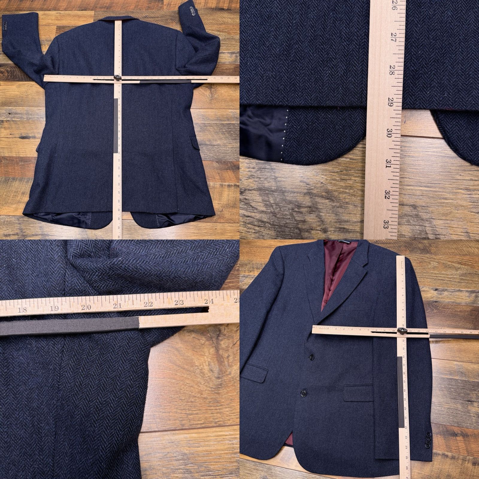 Tommy Hilfiger Tommy Hilfiger Blazer Sport Coat Navy Blue Wool Tweed Herringbone 42 Regular Notch Lapel Double-Vented 2-Button Single-Breasted Size 42R - 9 Thumbnail
