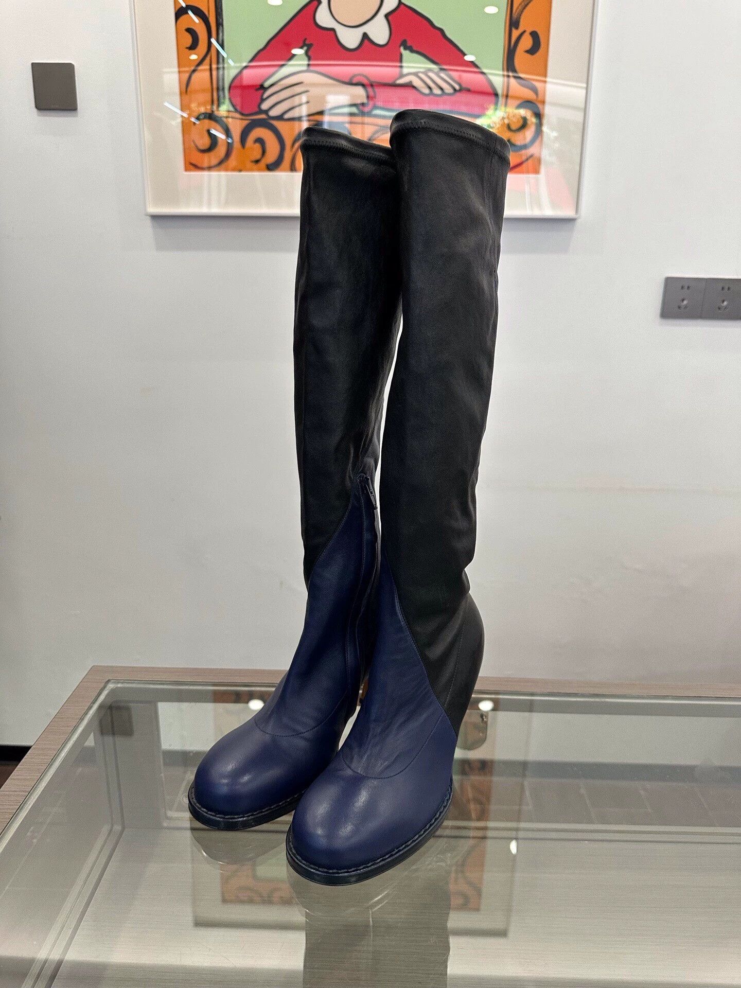 Celine Celine women's black and blue two-tone knee-high boots Size US 6 / IT 36 - 1 Thumbnail