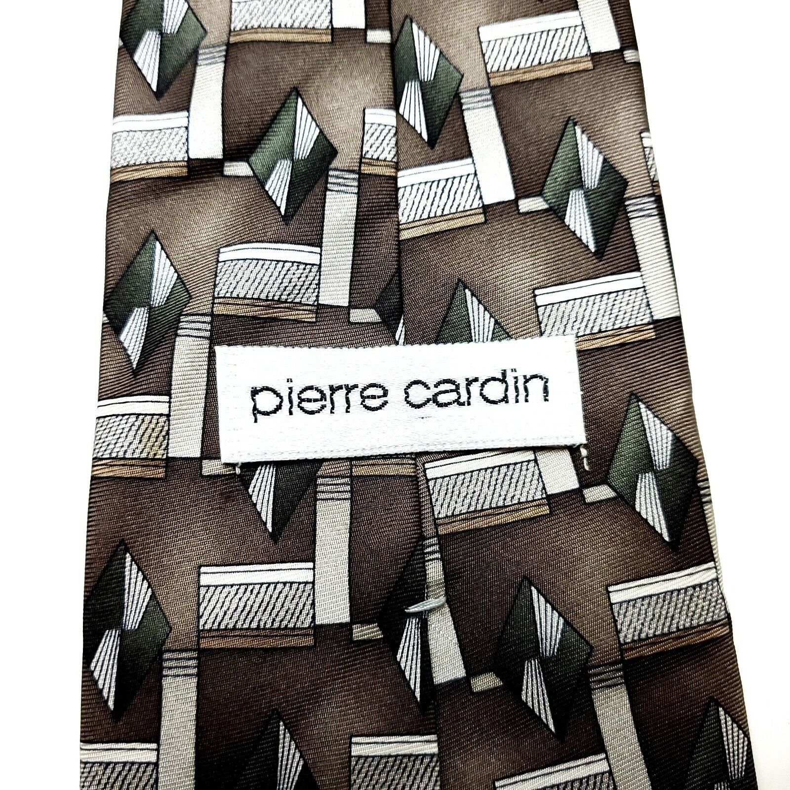 Pierre Cardin Pierre Cardin Silk Tie Brown Green Print Geometric Wide Size ONE SIZE - 3 Thumbnail