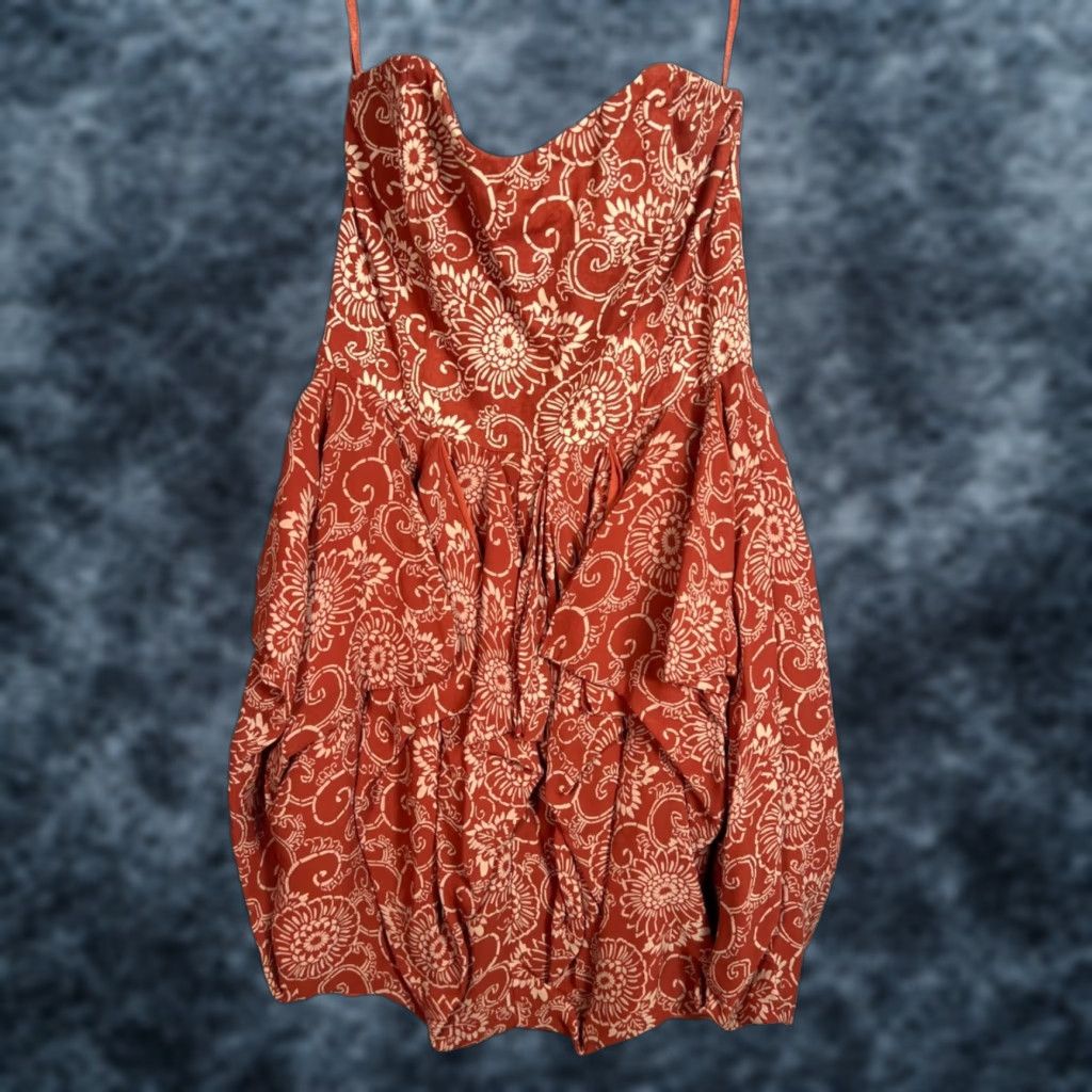French Connection French Connection Dress Womens 2 Red Floral Bubble Hem  Cotton Flax Blend | Grailed