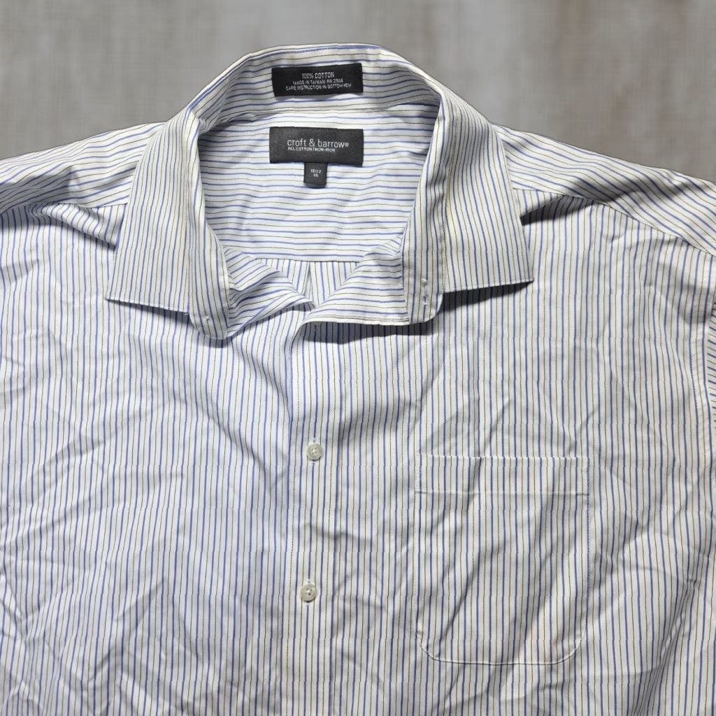 Croft & Barrow Croft & Barrow Shirt 18.5 36 White Blue Striped Long Sleeve Button-Up Mens Cotton Polyester Casual Formal Modern Vintage: No Size US XXL / EU 58 / 5 - 1 Thumbnail