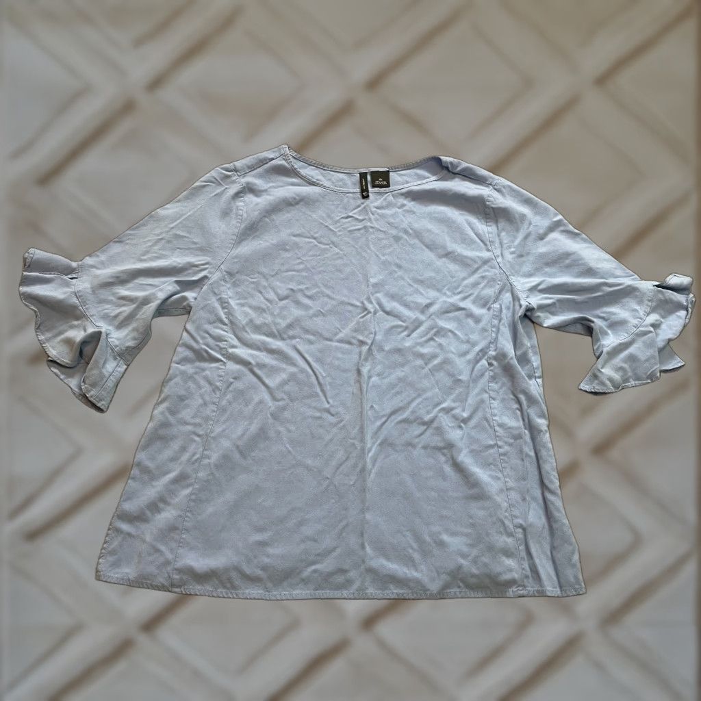 Vintage New Directions Blouse Shirt Womens XL Light Blue 3/4 Sleeve Flared Rayon Medical not applicable Size XL / US 12-14 / IT 48-50 - 1 Thumbnail