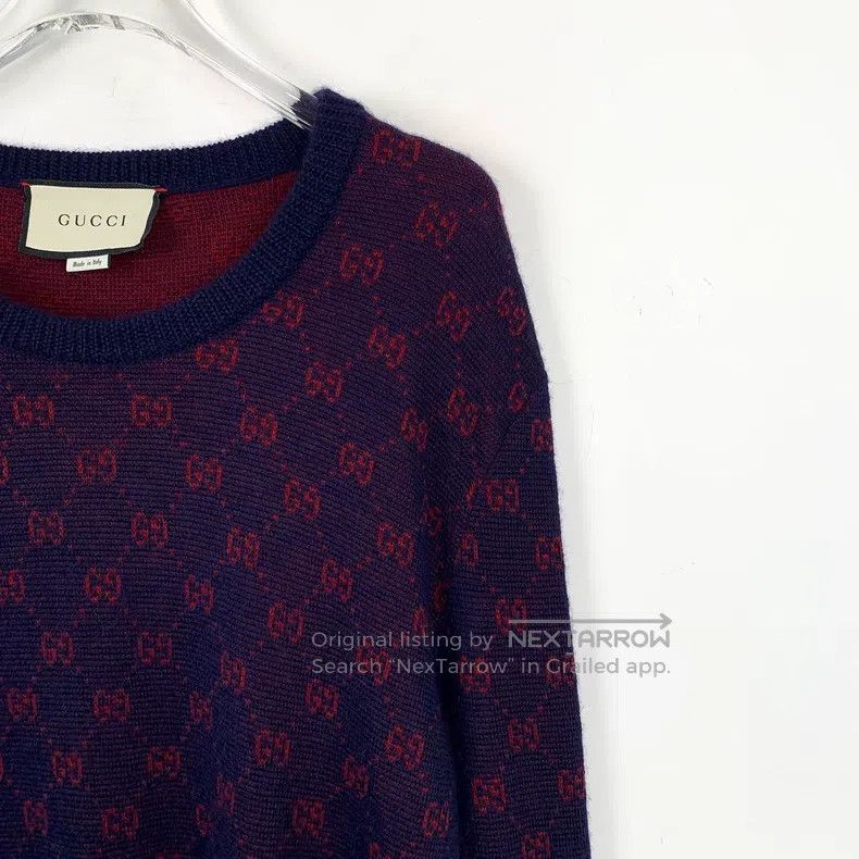 Gucci Gucci Dark blue logo jacquard full-print wool round-neck l Size US S / EU 44-46 / 1 - 3 Thumbnail