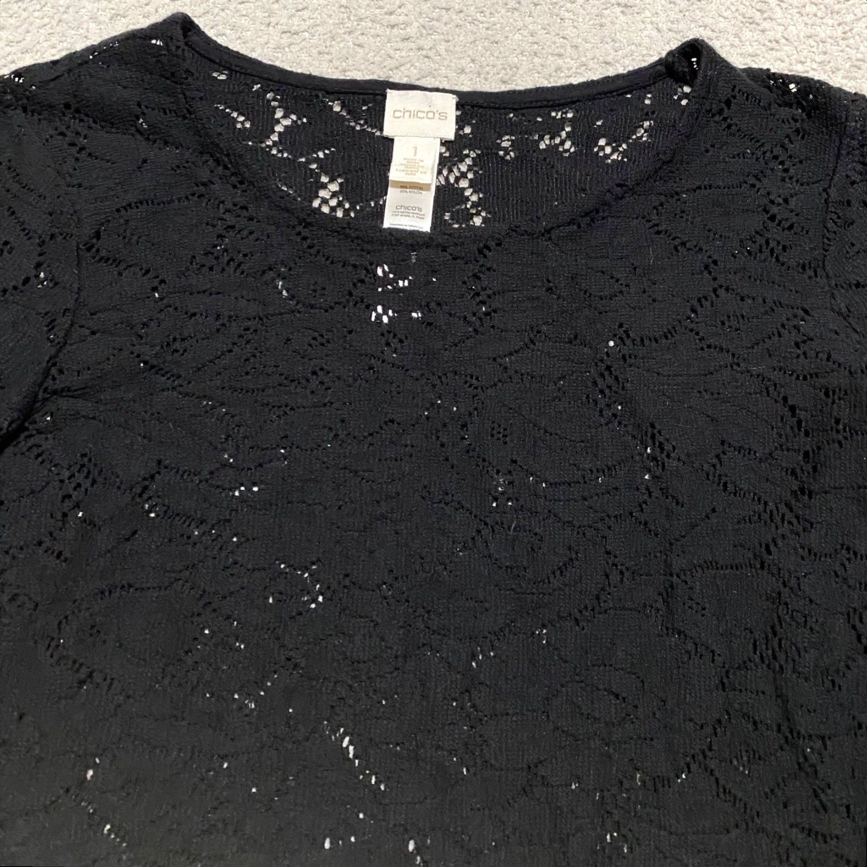 Vintage Chico's Blouse Shirt Womens Medium Black Lace Bell Sleeve Round Neck Crop Boho Size M / US 6-8 / IT 42-44 - 6 Thumbnail