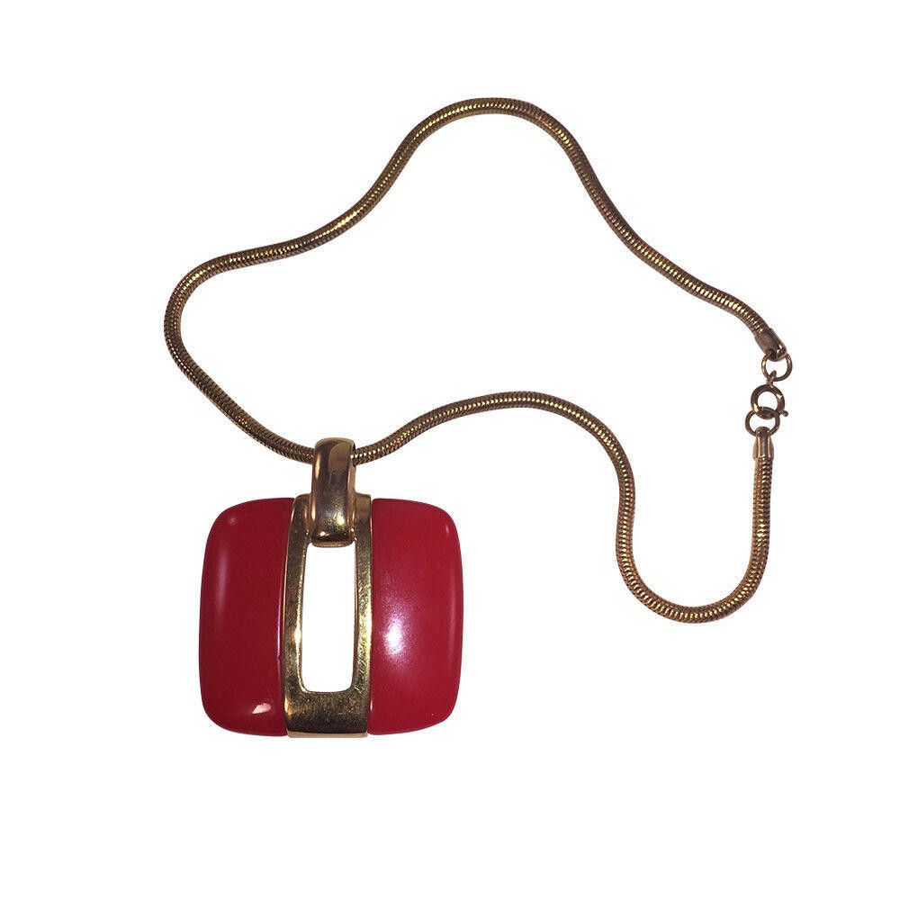 Lanvin Lanvin Large Square Red and Gold Pendant Necklace Size ONE SIZE - 3 Thumbnail