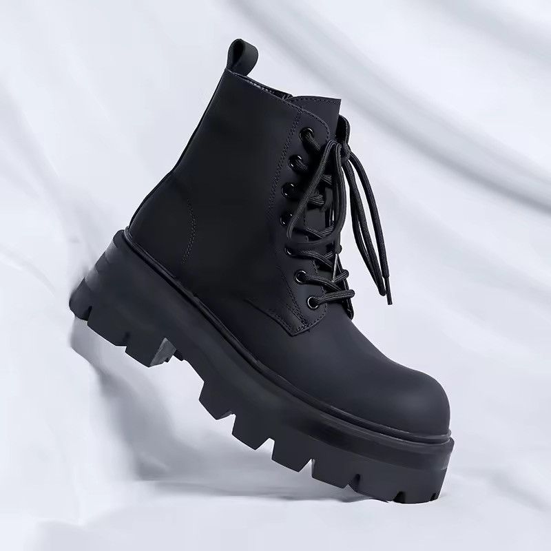 Japanese Brand Split Leather Chunky Sneakers - Black - Low Top Size US 10 / EU 43 - 4 Thumbnail