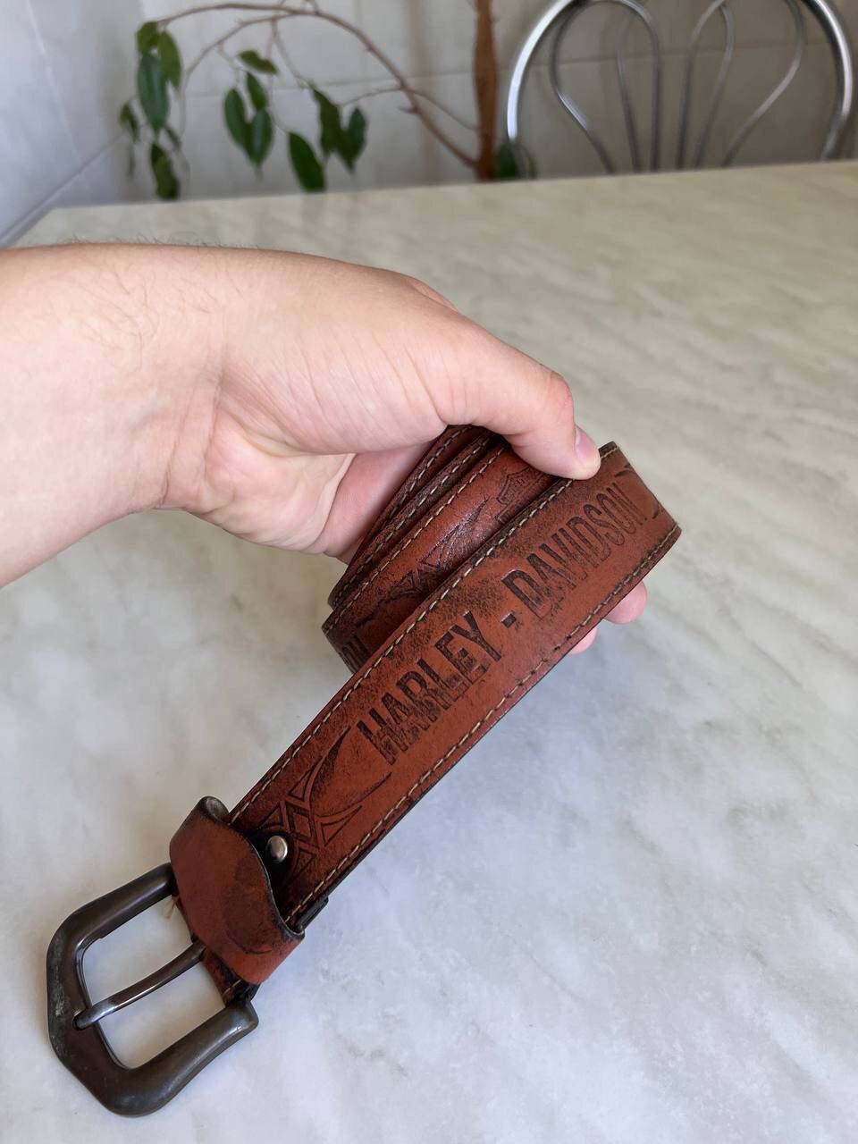 Vintage VINTAGE HARLEY DAVIDSON LEATHER BELT BROWN Size ONE SIZE - 4 Thumbnail