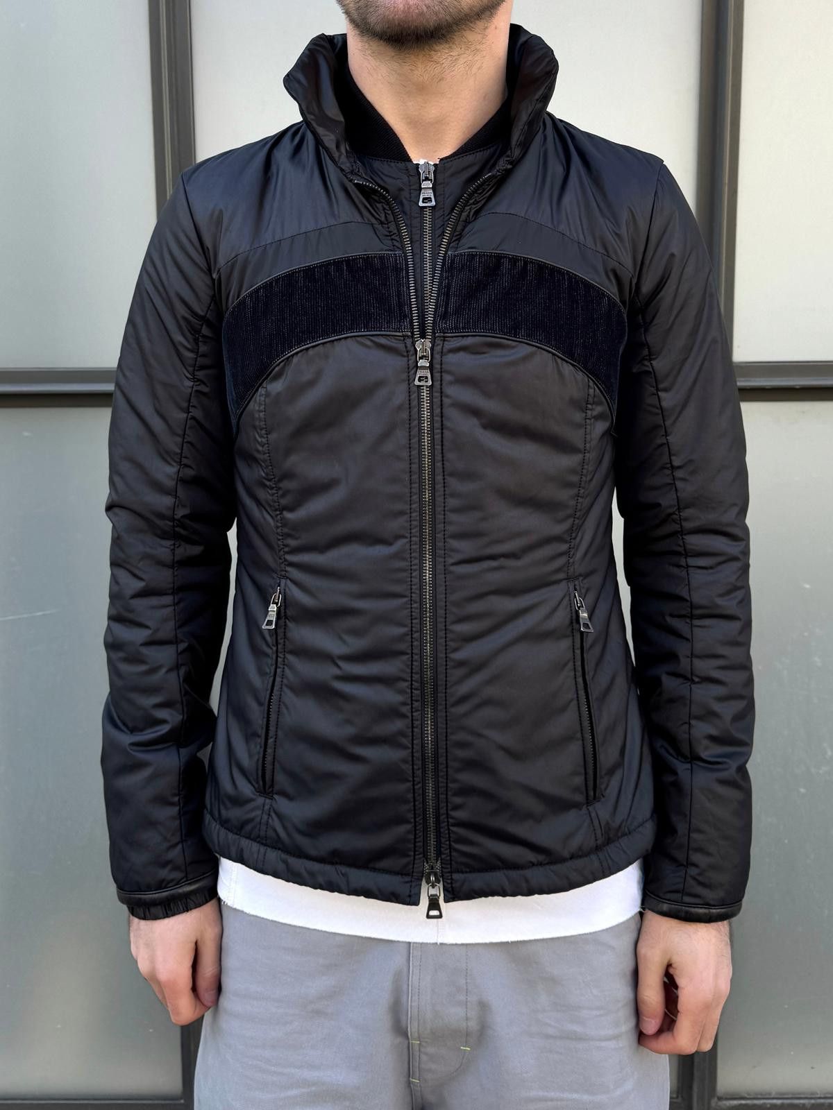 Prada Prada Main Line Nylon/Leather Double Layer Jet Black Jacket Size S / US 4 / IT 40 - 1 Thumbnail