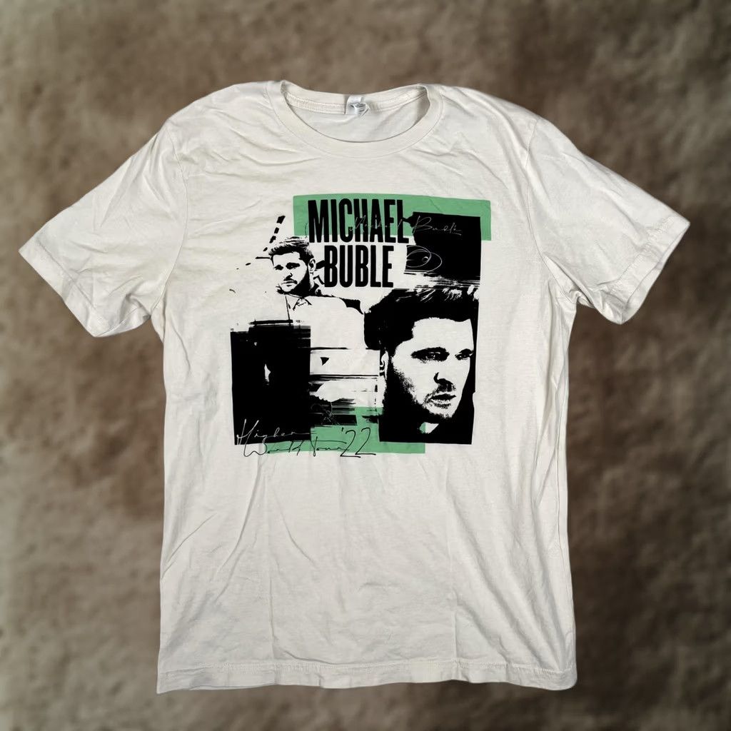 Vintage Michael Buble Higher Tour Concert Graphic Tee Womens Large White 2022 T-Shirt Size L / US 10 / IT 46 - 1 Thumbnail