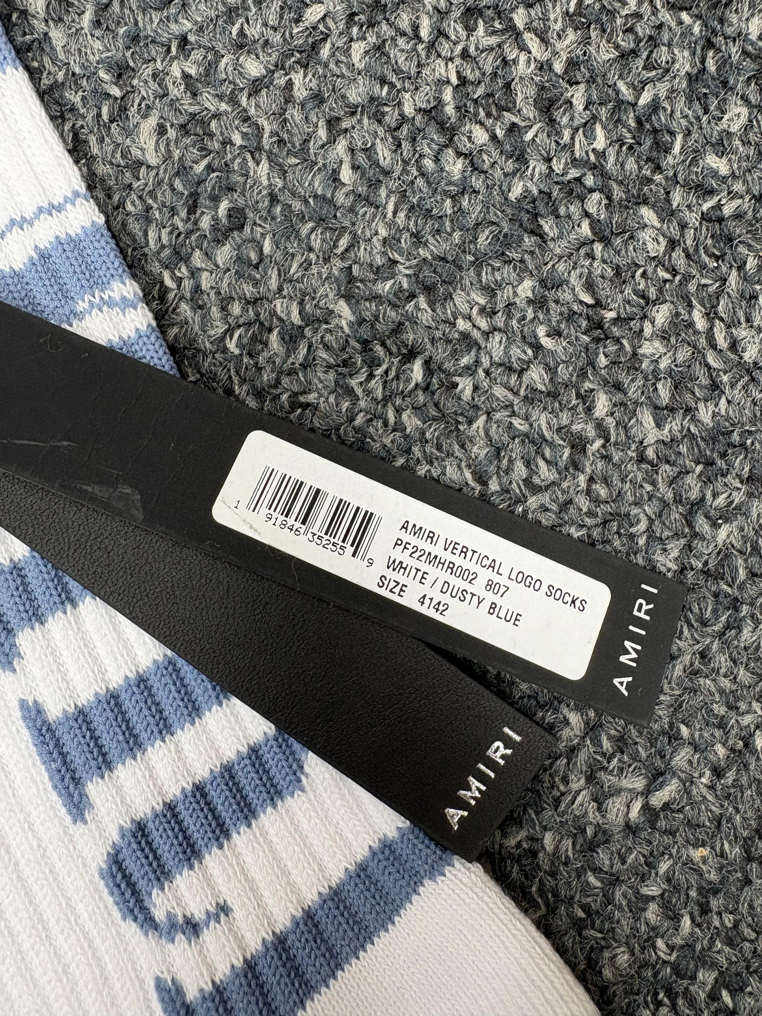 Amiri Amiri Vertical Logo Socks in White/Dusty Blue Size 42 - 3 Thumbnail