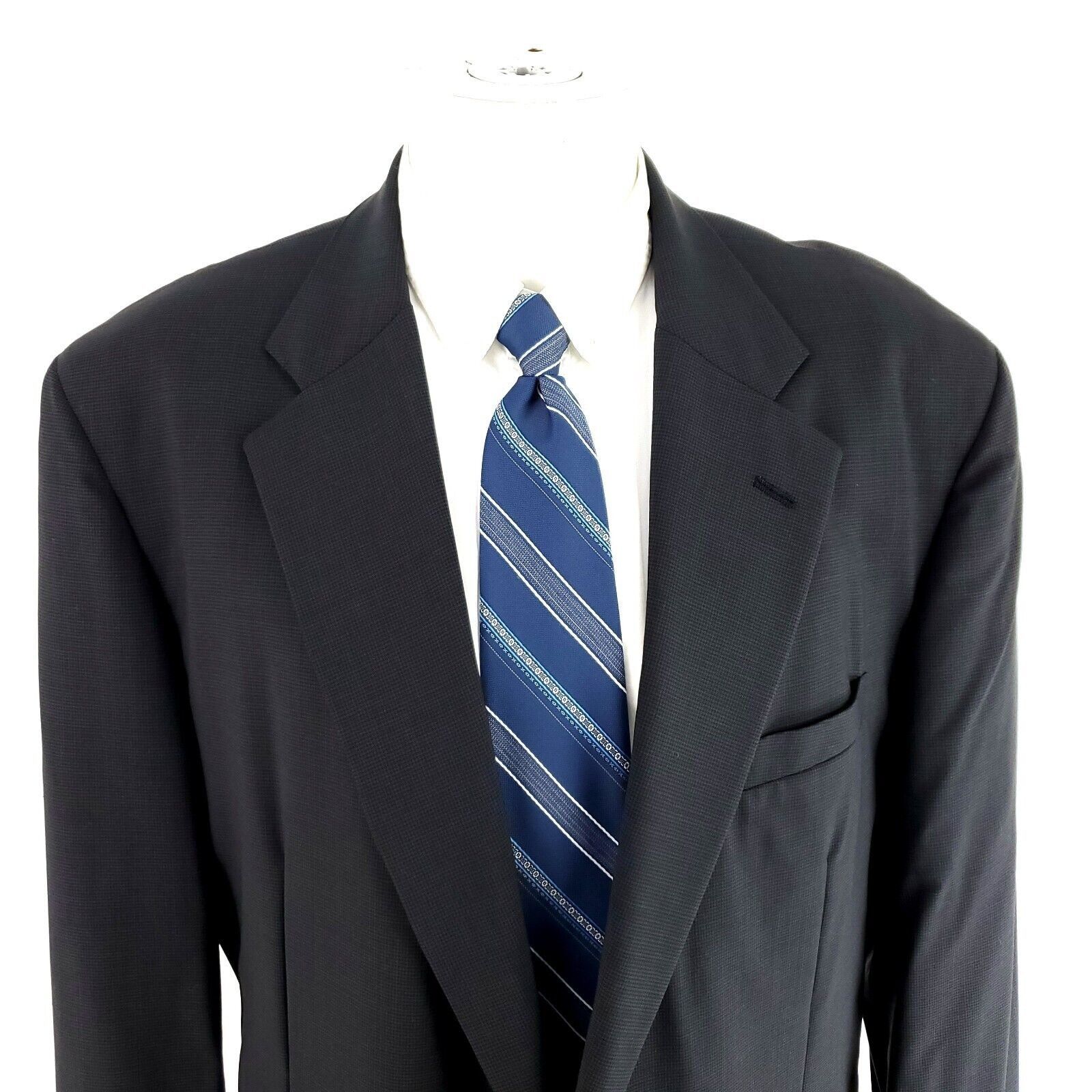 Tom James Tom James Bespoke 2 Button Blazer 46L Black Blue Black Check Size 46L - 1 Thumbnail