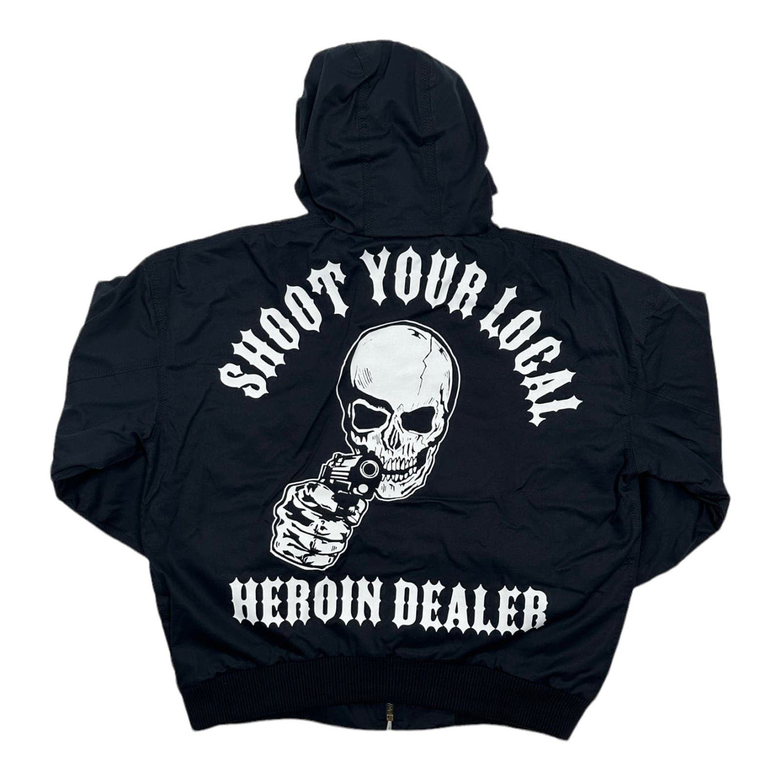 image of Warren Lotas Shoot Your Local Heroin Dealer Work Jacket Navy, Men's (Size Medium)
