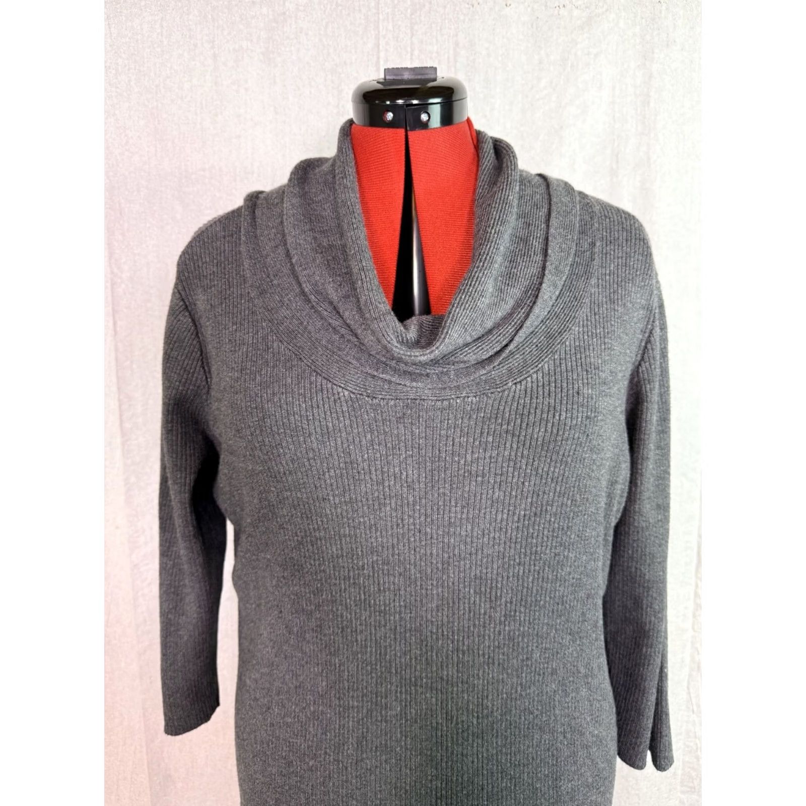 Incu INC Womens Plus 0X Gray Sweater Cowl Neck Solid Long Sleeve 3/4 Pockets D859 Size XL / US 12-14 / IT 48-50 - 2 Thumbnail