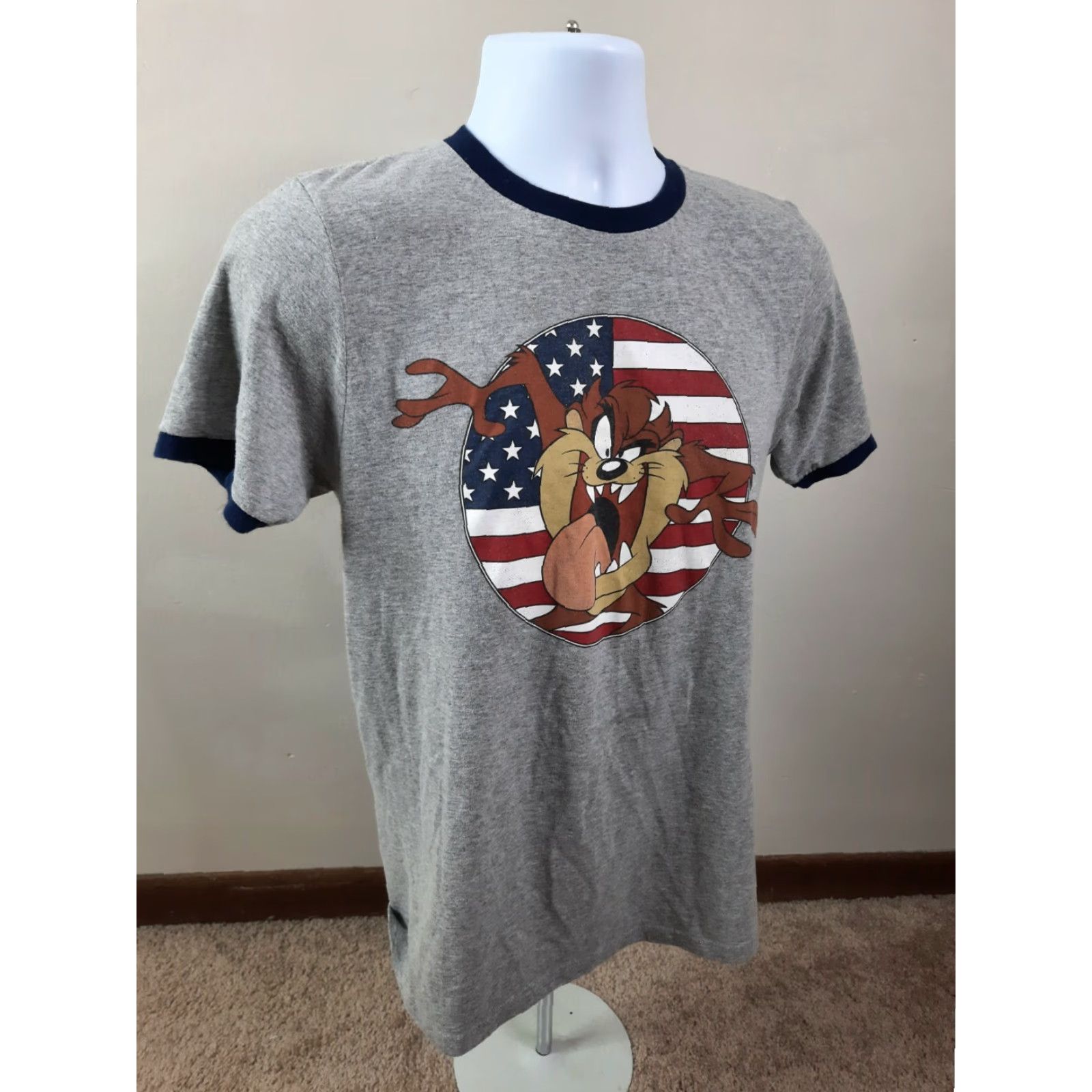 Vintage VINTAGE Looney Tunes TAZ crewneck T-Shirt MENS Small RINGER TEE T3S Shirt Mens 90s Graphic Tee Gray Cotton Blend Short Sleeve Crew Neck Strategies Size US S / EU 44-46 / 1 - 6 Thumbnail