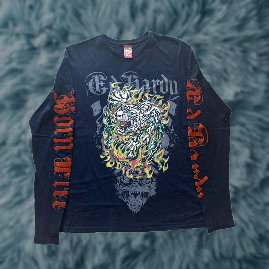 Ed Hardy VINTAGE Ed Hardy Men’s L Shirt Tiger Tattoo AOP Double-Sided Longsleeve Tee Y2K Black Size L / US 10 / IT 46 - 1 Thumbnail