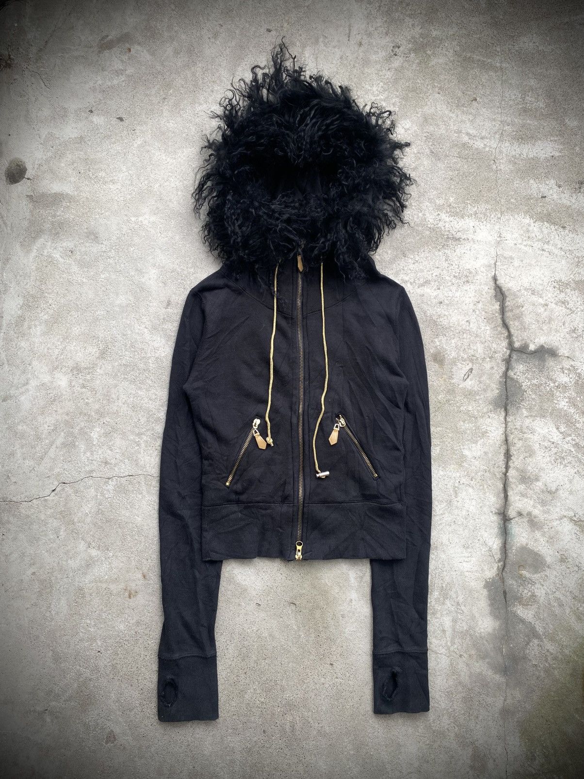 KMRii JAPANESE BRAND LIP SERVICE FUR BLACK HOODIES Size ONE SIZE - 1 Thumbnail