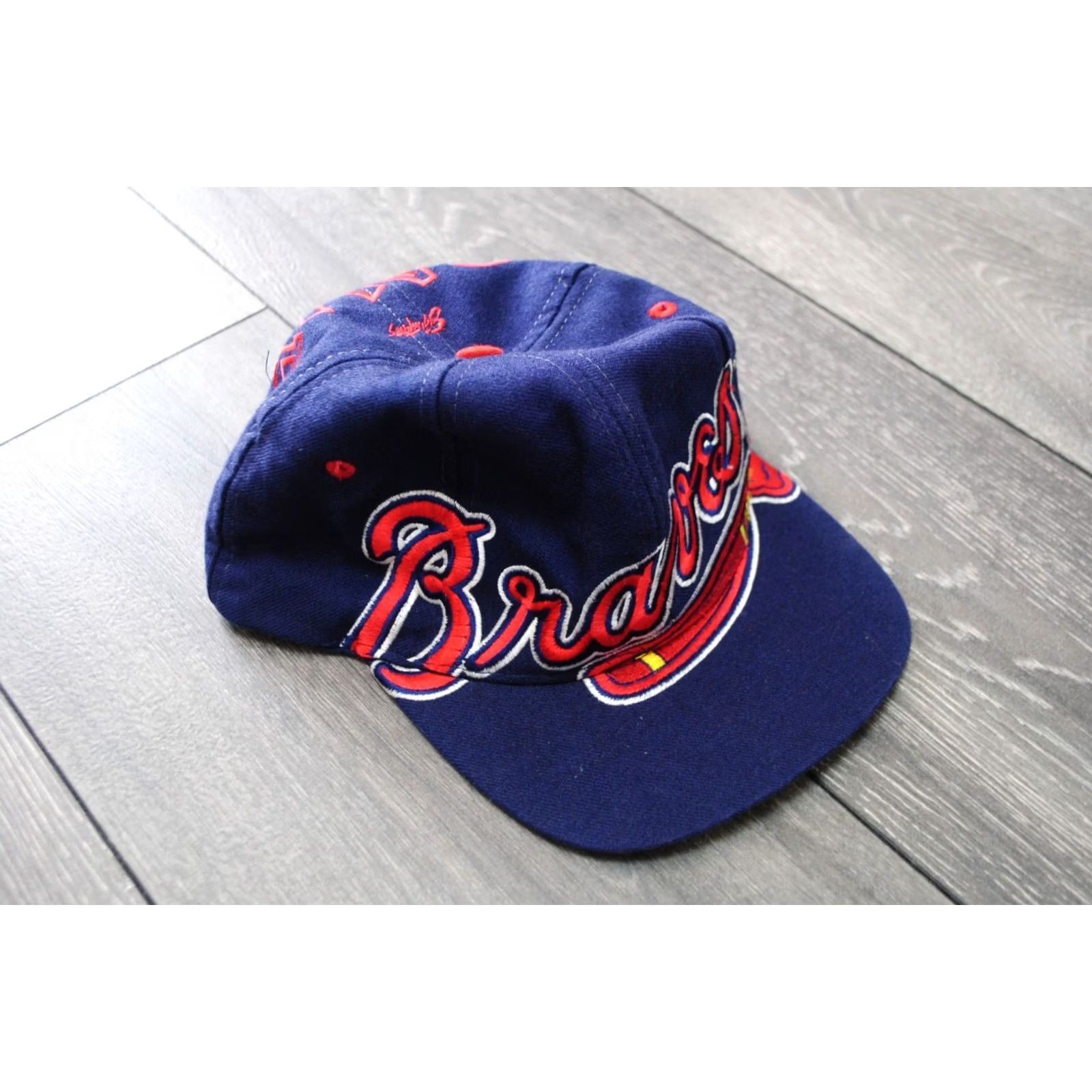 Vintage VINTAGE Atlanta Braves Hat Cap Snapback Big Logo Blockhead Ed West Signatures Men Blue One Size Logo 90s Sports Urban Baseball Cap Mens Size ONE SIZE - 2 Thumbnail