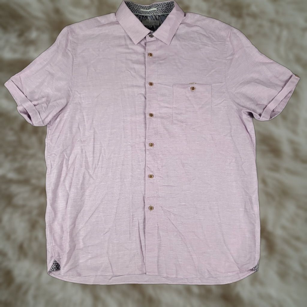 Ted Baker Ted Baker London Shirt Mens Size 6 Purple Pocket Button-Up Short Sleeve Casual Business Formal Party/Cocktail Workwear Size US S / EU 44-46 / 1 - 1 Thumbnail