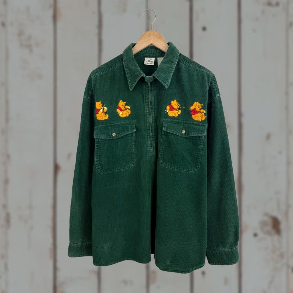 Disney VINTAGE Winnie the Pooh Disney Velvet Sweatshirt Shirt XL/XXL Green 90s Pullover Mens Sweatshirt Size US XL / EU 56 / 4 - 1 Thumbnail