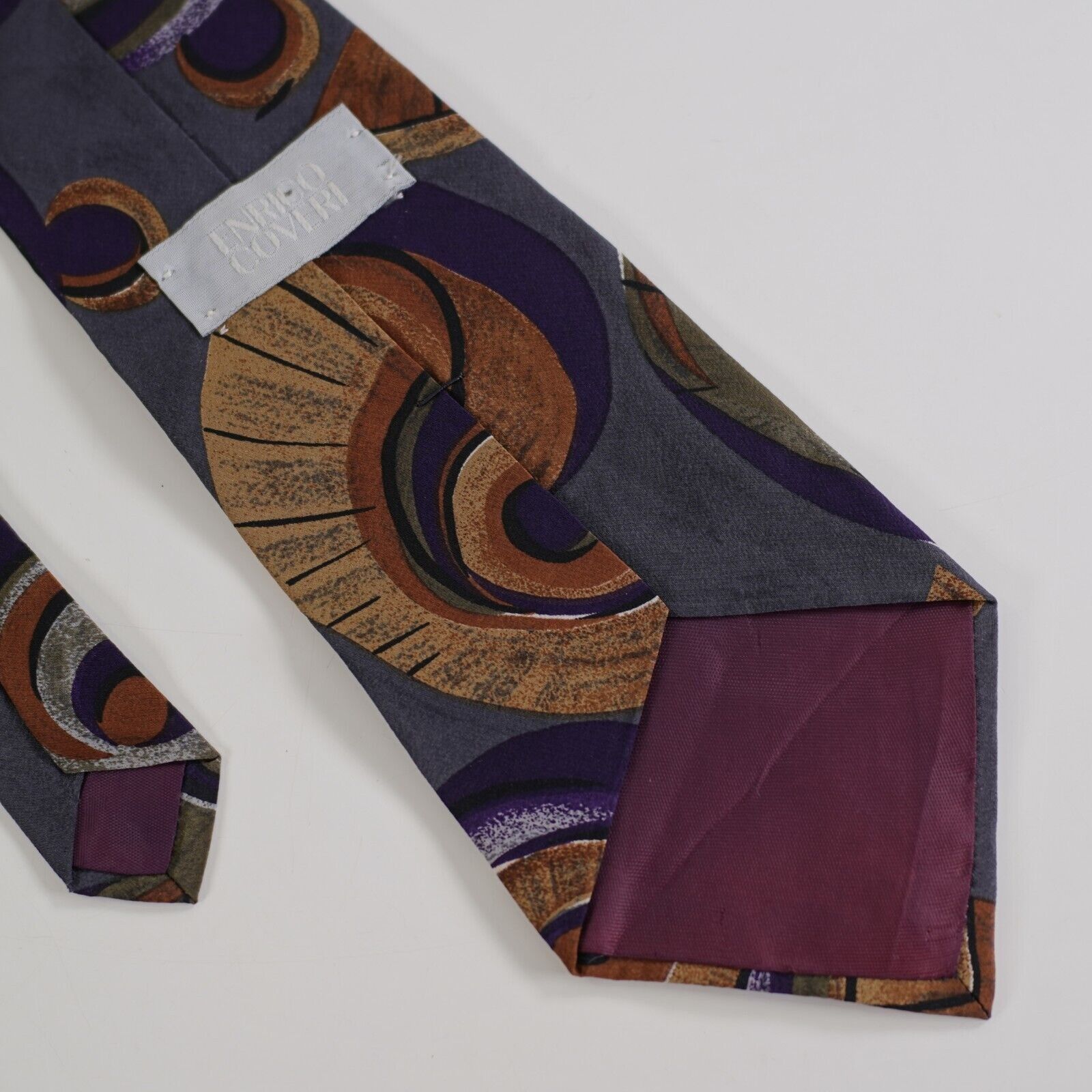 Enrico Coveri Enrico Coveri Abstract Print Blue Gray Purple Short Silk Tie Size ONE SIZE - 4 Thumbnail