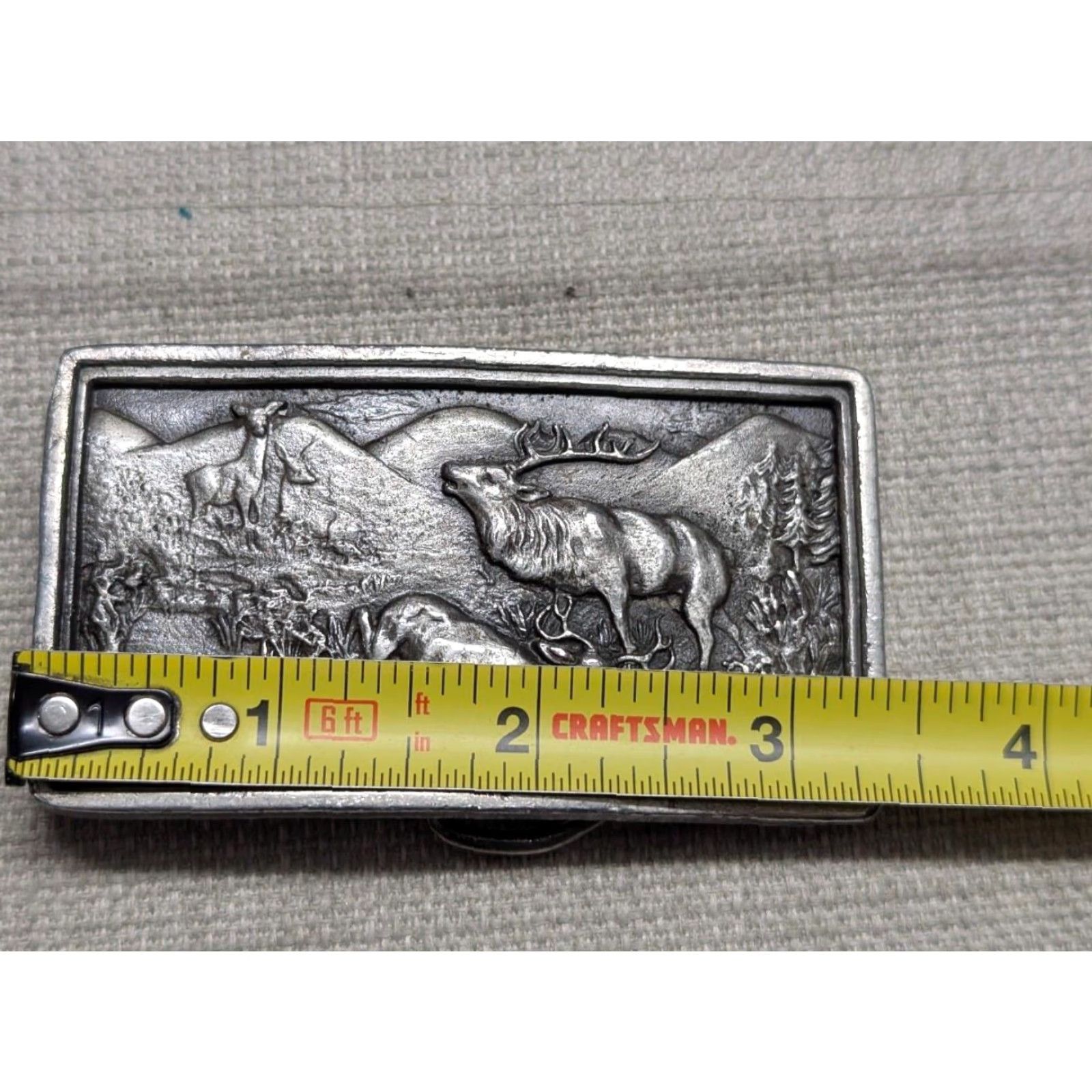 Vintage VINTAGE Bergamot Brass Works belt buckle INJURED ELK Western deer nature 2" x 3.5" 1.75" fits Men Brass Metallic USA West rugged Mens Size ONE SIZE - 5 Thumbnail