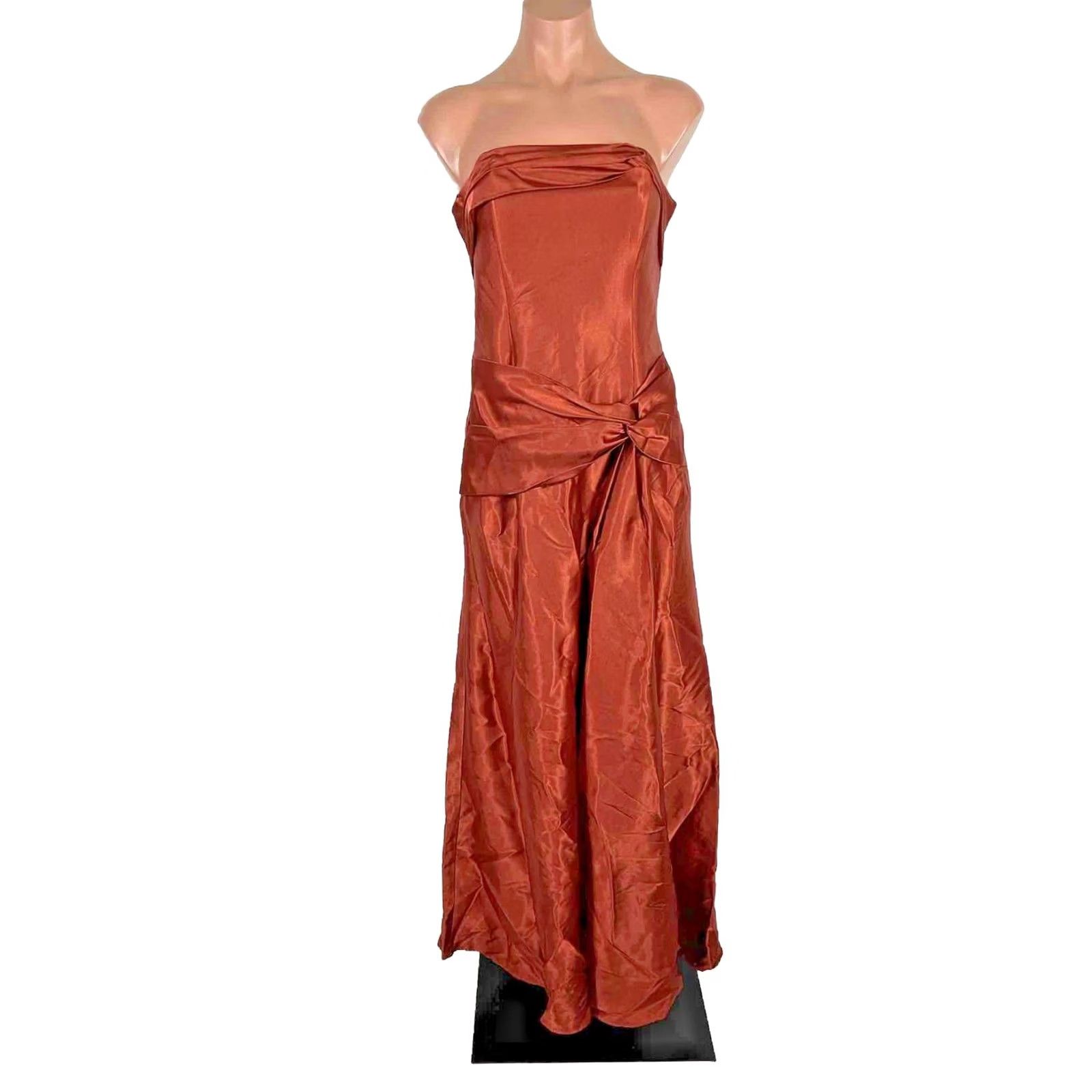 Jessica McClintock VINTAGE Jessica McClintock Dress Womens 8 copper Vtg 80s Strapless Satin Fit Flare Party Prom Size M / US 6-8 / IT 42-44 - 2 Thumbnail