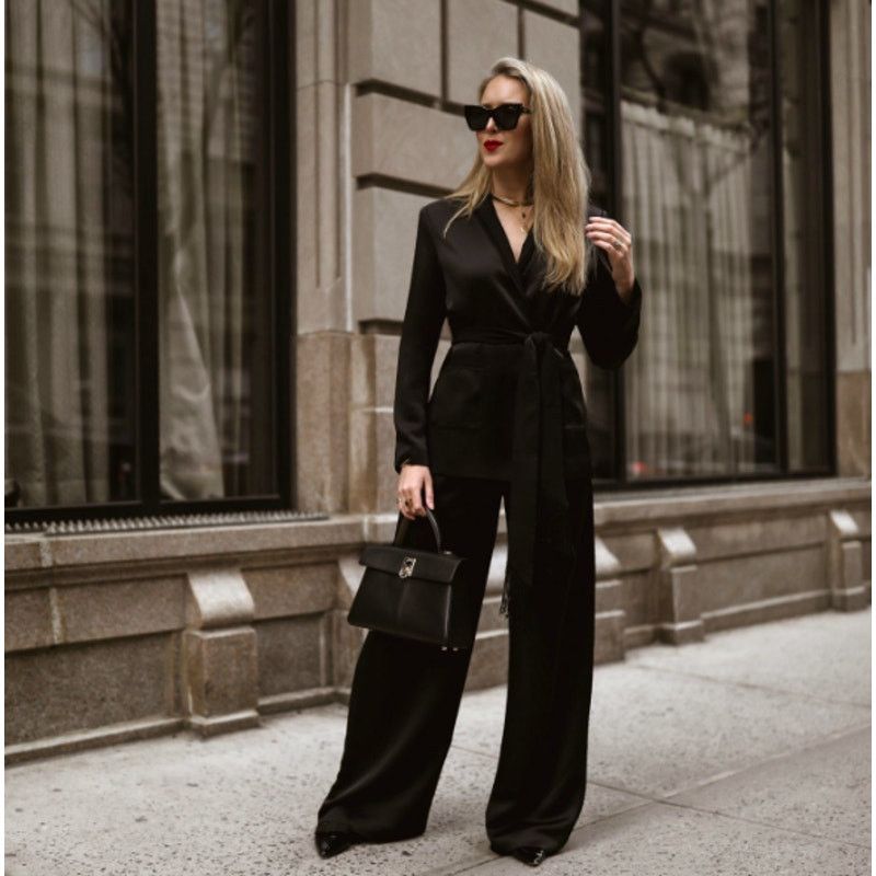 Rachel Zoe Rachel Zoe | Roarke Belted Grosgrain Trim Black Satin Blazer Size M / US 6-8 / IT 42-44 - 2 Thumbnail