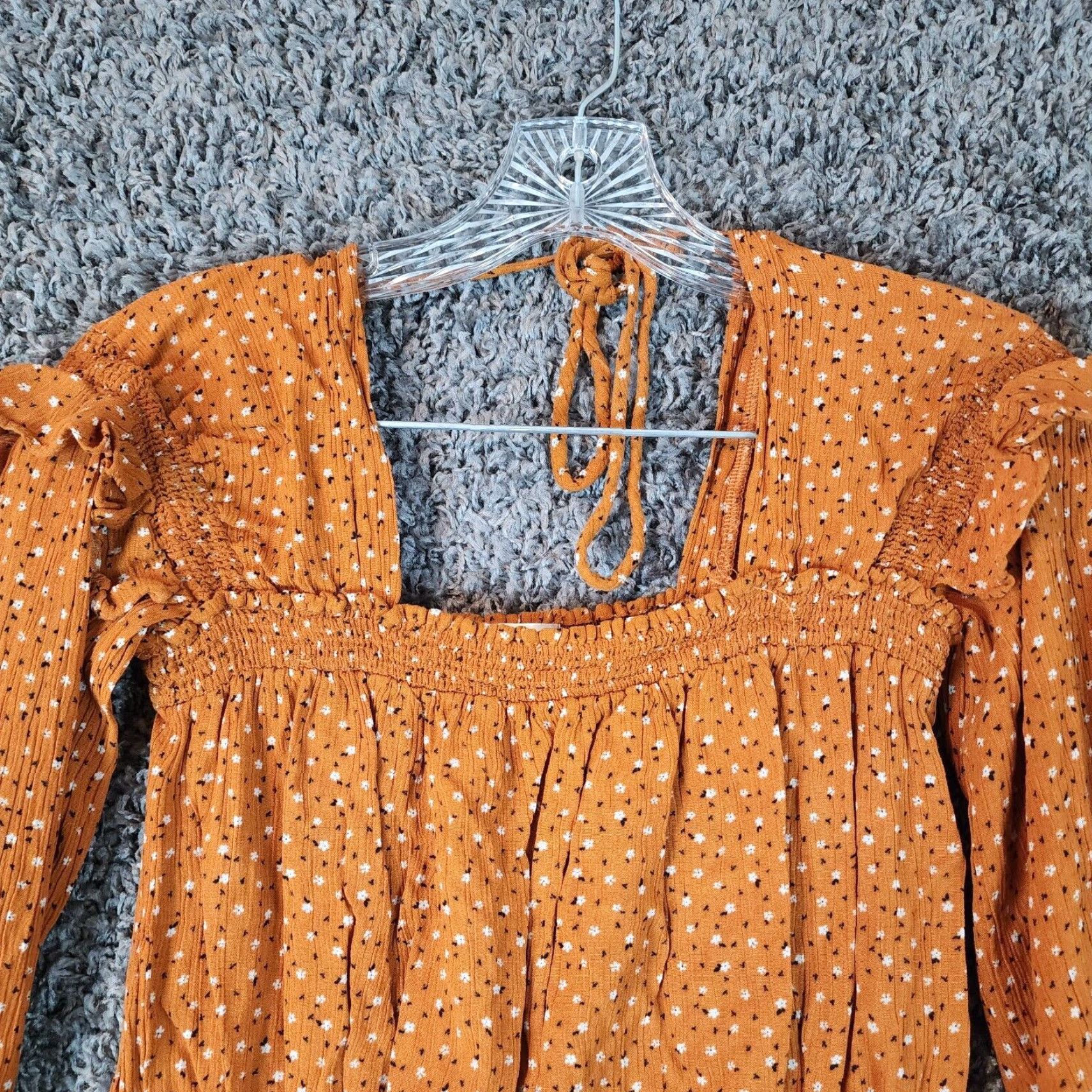 Vintage Böhme Womens Long Sleeve Crop Top Orange Floral XS Size XS / US 0-2 / IT 36-38 - 3 Thumbnail