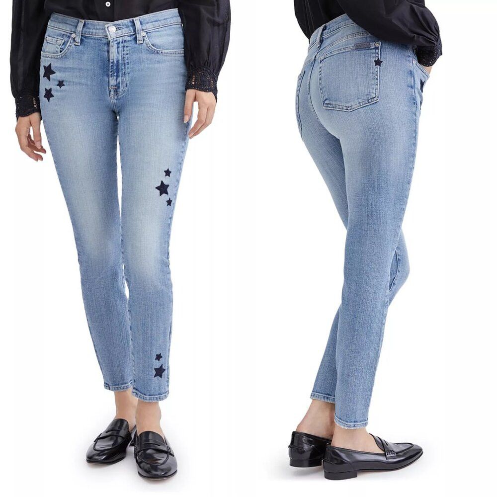 7 For All Mankind 7 For All Mankind Star Embroidered Ankle Skinny Jeans 27 Size 27" / US 4 / IT 40 - 1 Thumbnail