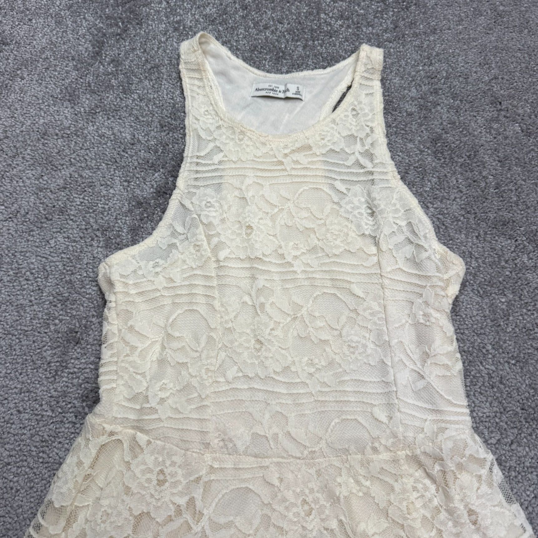 Abercrombie & Fitch Abercrombie & Fitch Lace Floral A-Line Mini Dress Womens Small Ivory Sleeveless Size S / US 4 / IT 40 - 2 Thumbnail