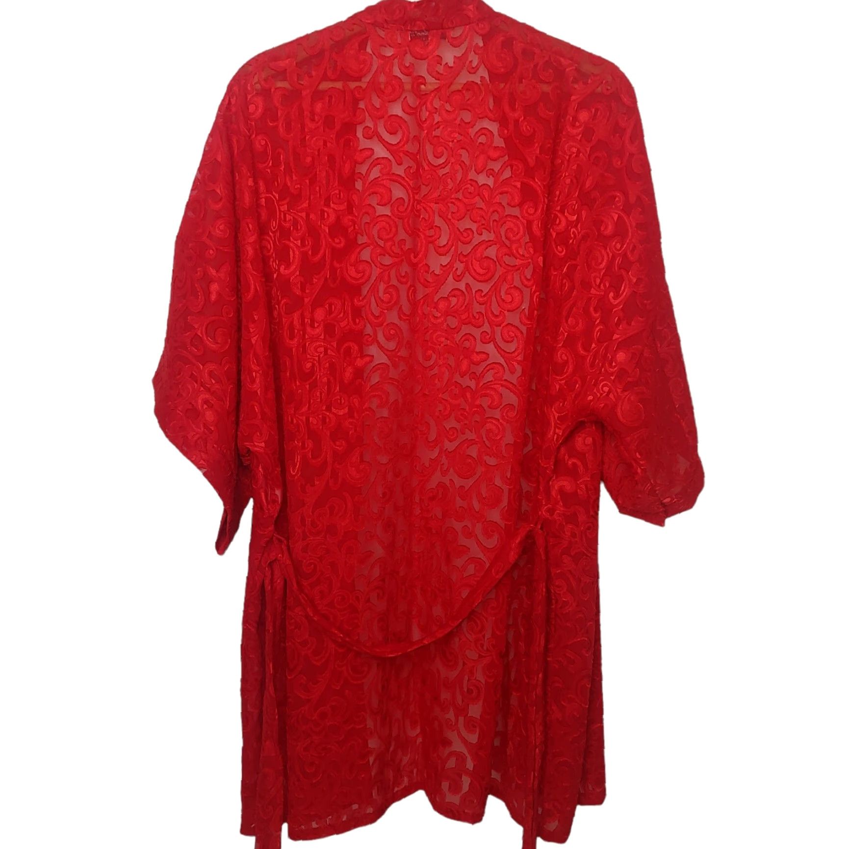 Vintage VINTAGE Lucie Ann II Womens L Kimono Robe Red Sheer Belted Eveningwear USA 1980s Mens/Womens Size ONE SIZE - 4 Thumbnail