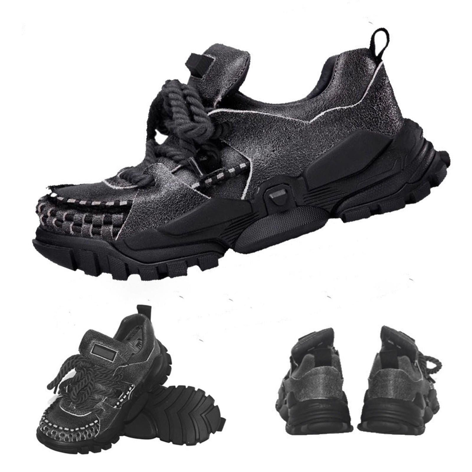 Other Black Chunky Lace-Up Moc Toe Sneakers, Rugged Sole Size US 8 / EU 41 - 5 Thumbnail