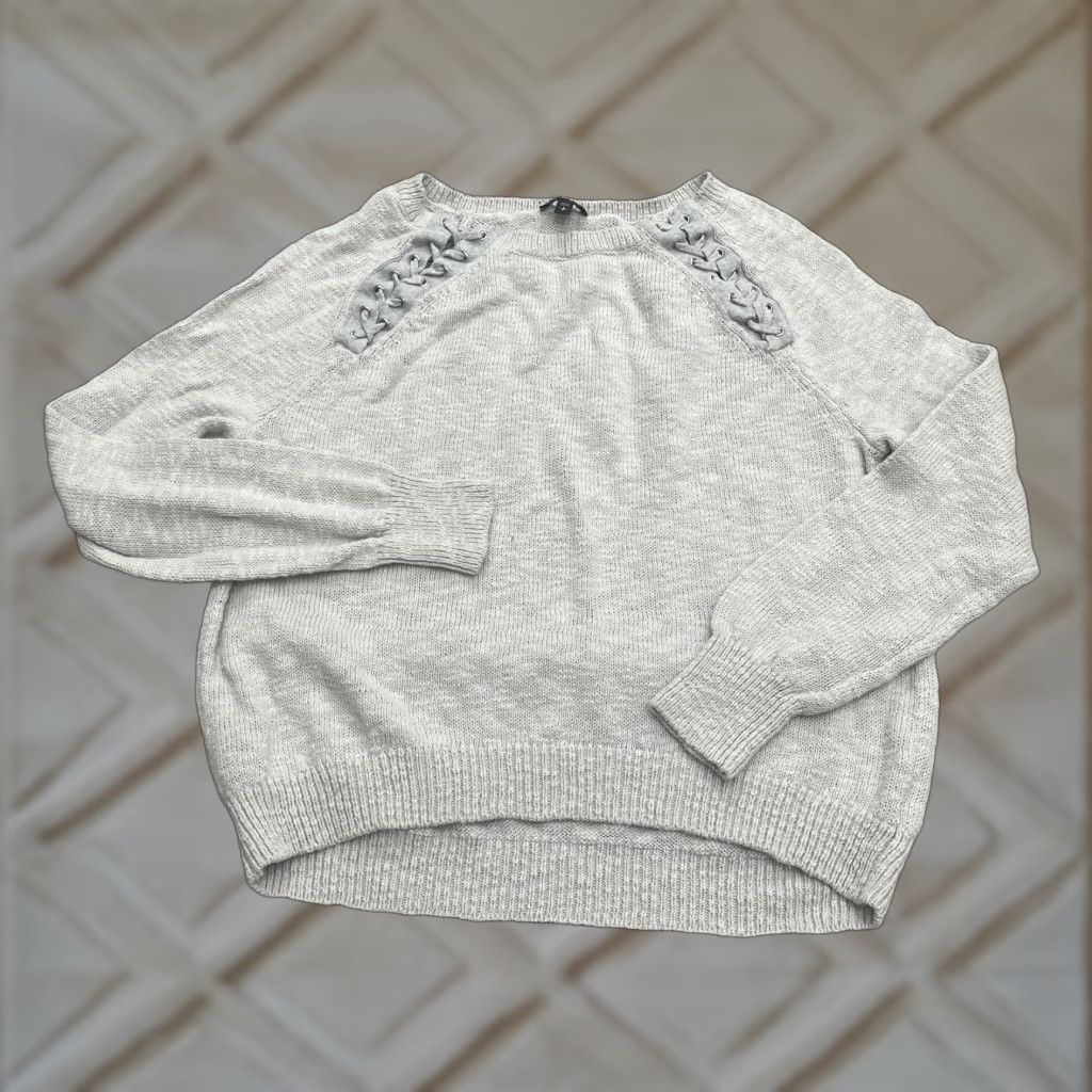 Express Express Pullover Sweater Shirt Womens S Gray Round Neck Raglan 100% Cotton Braid Knit Lightweight Breathable Size S / US 4 / IT 40 - 1 Thumbnail