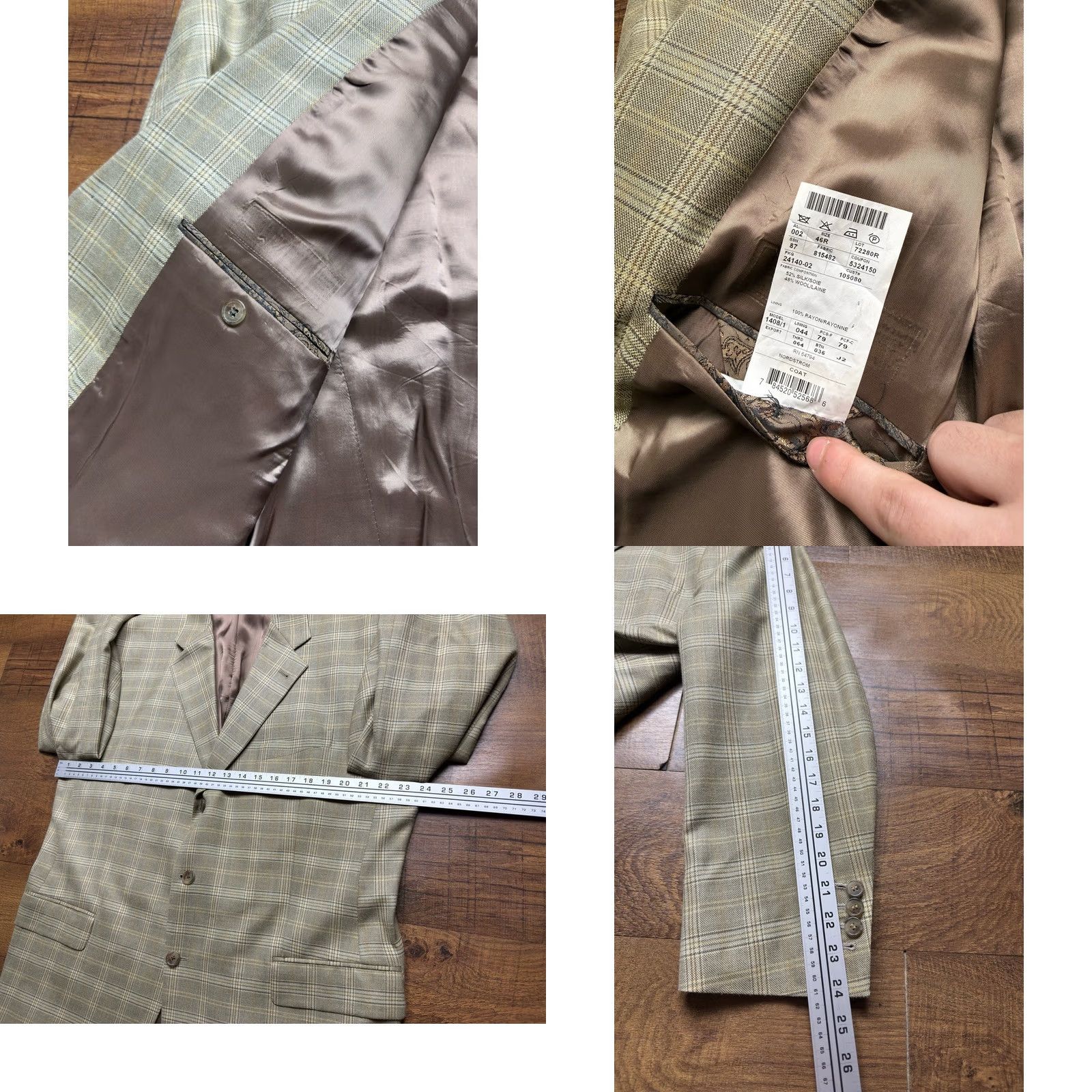 Joseph Abboud Joseph Abboud Blazer Mens 46R Wool Silk Sport Coat Jacket Gray Windowpane Notch Lapel Four-Button Cuffs Size 46R - 8 Thumbnail