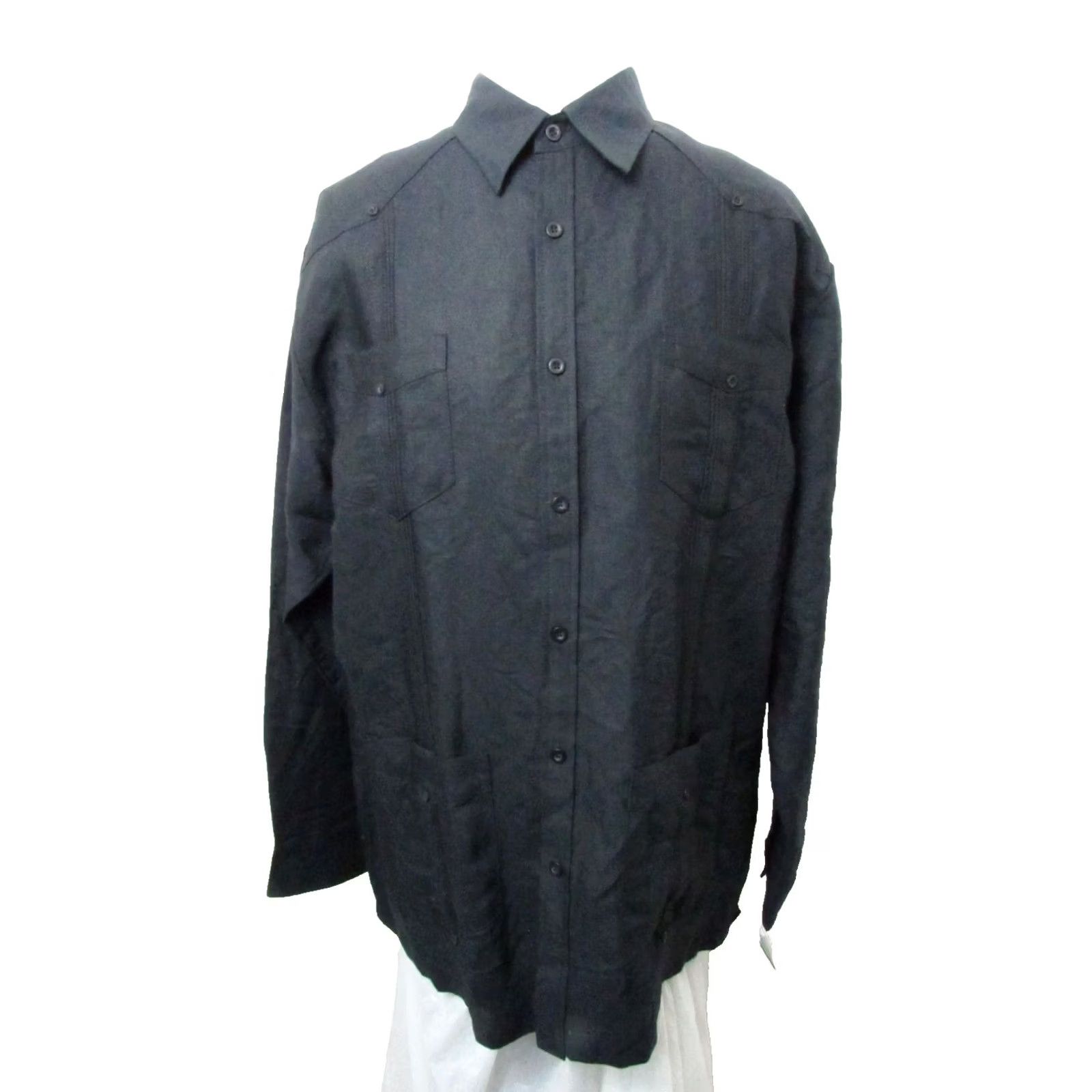 Vintage Mojito Collection Guayabera Shirt L Mens Black 100% Linen Long Sleeved Premium Size US L / EU 52-54 / 3 - 2 Thumbnail