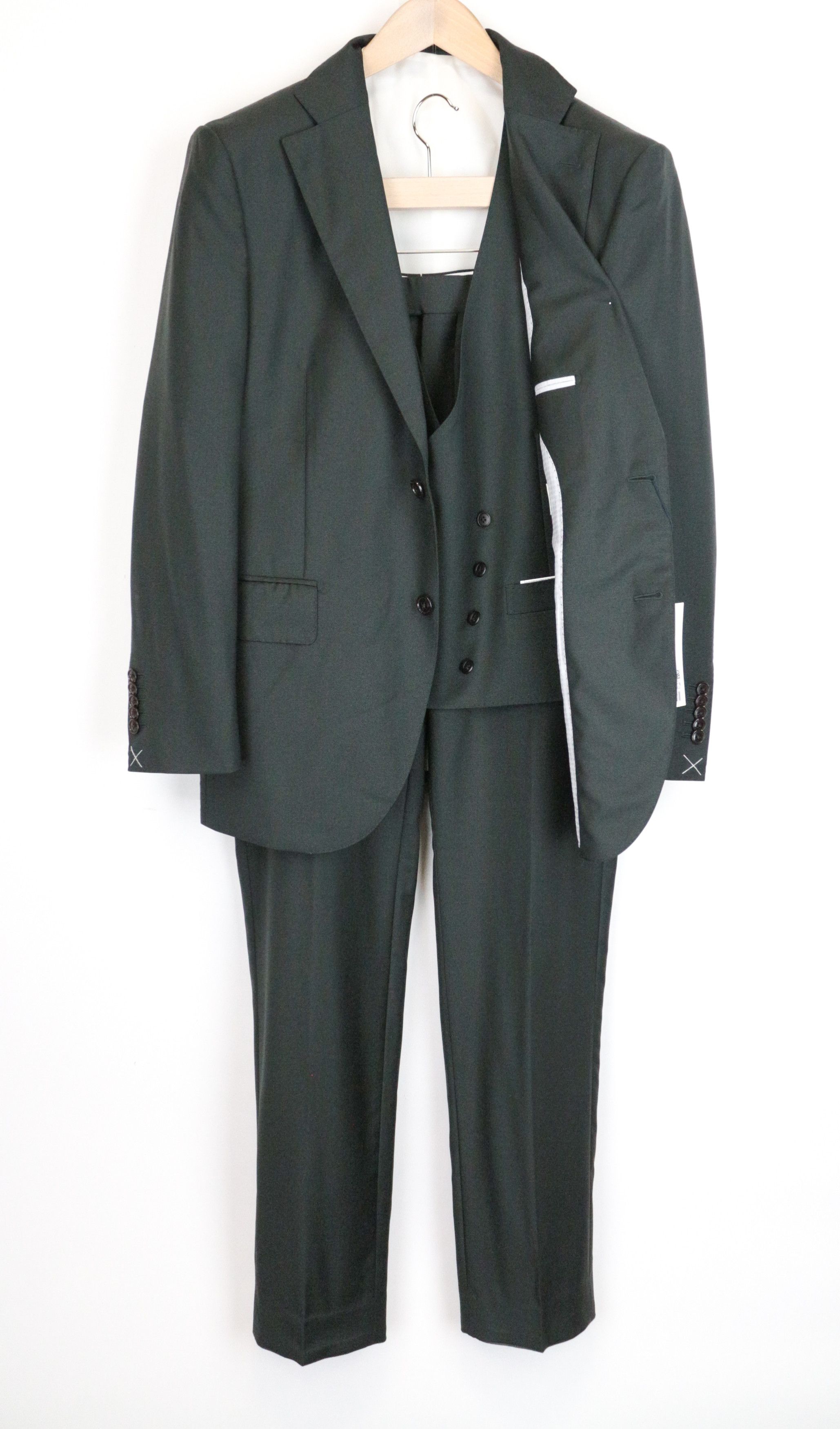 image of Suitsupply La Spalla Uk40S Slim Wool Dark Green Lined Suit 66688, Men's