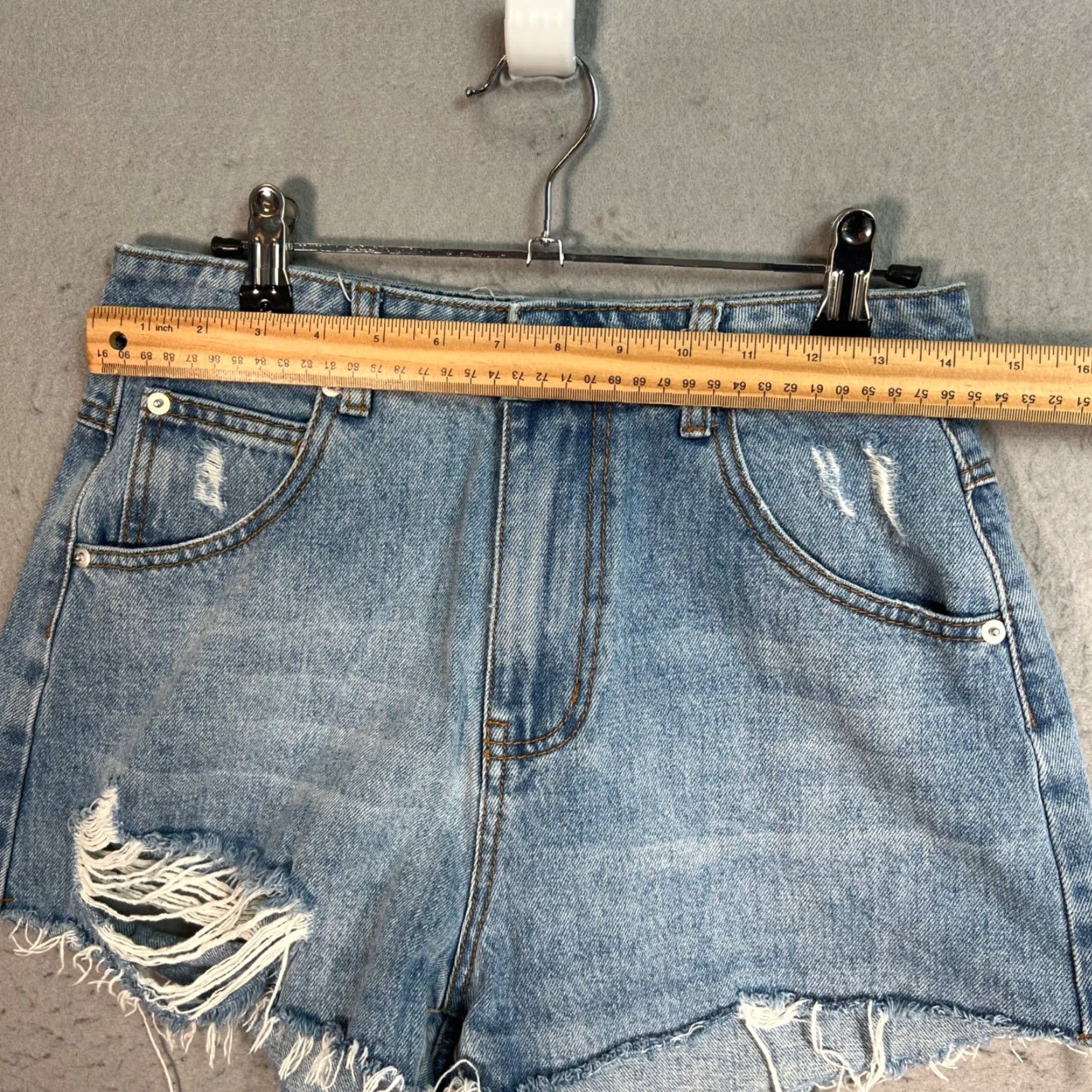 PRINCESS POLLY Princess Polly Womens Denim Shorts 100% Cotton Distressed Blue 2.5in Inseam Flat Front 5-Pocket Design High Rise Size 6 Summer Spring Womens Size 28" / US 6 / IT 42 - 5 Thumbnail