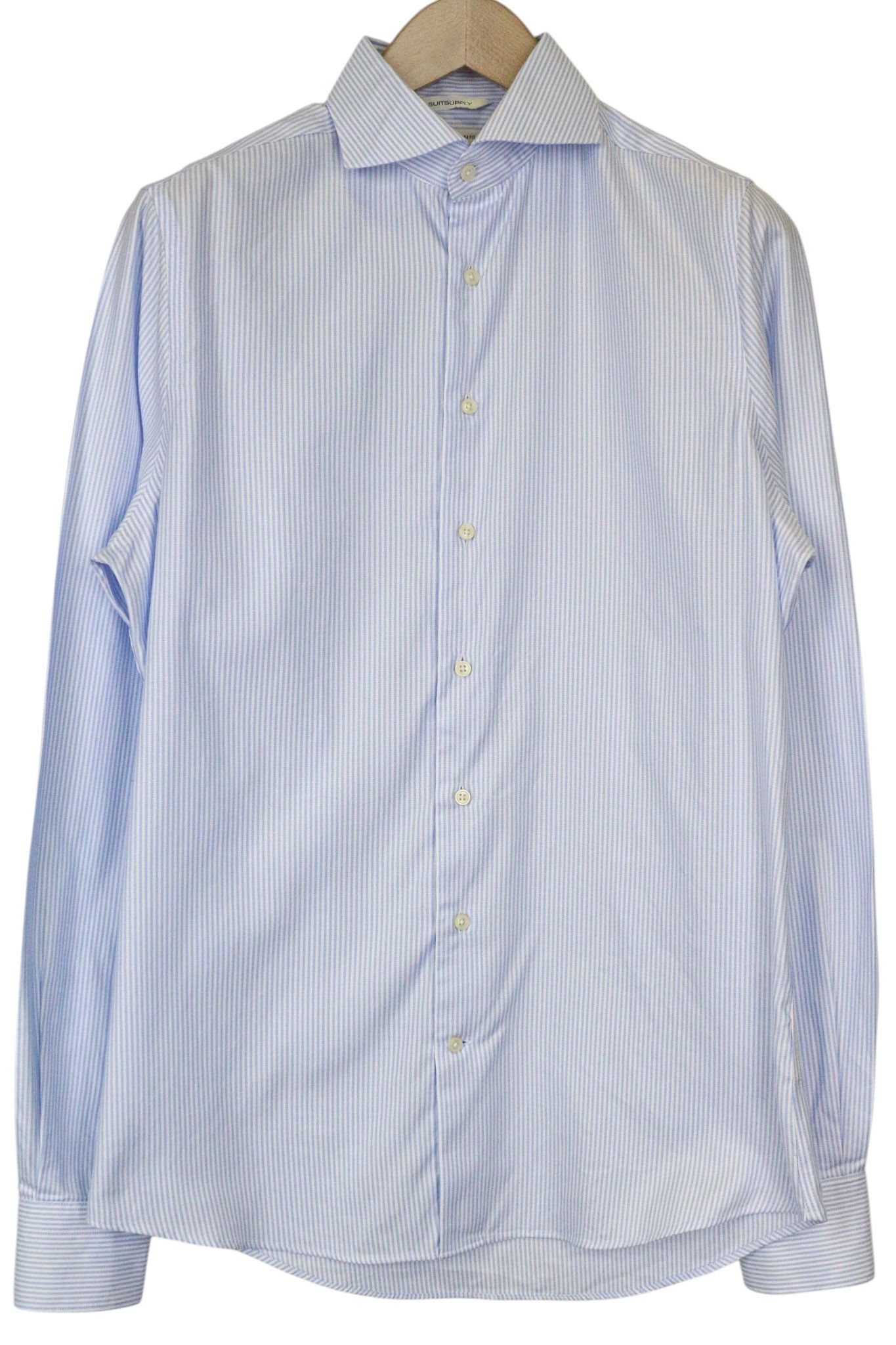 Suitsupply 39L/15 1/2L Extra Slim Blue Cotton Stripe Shirt 79366 Size 38R - 10 Thumbnail