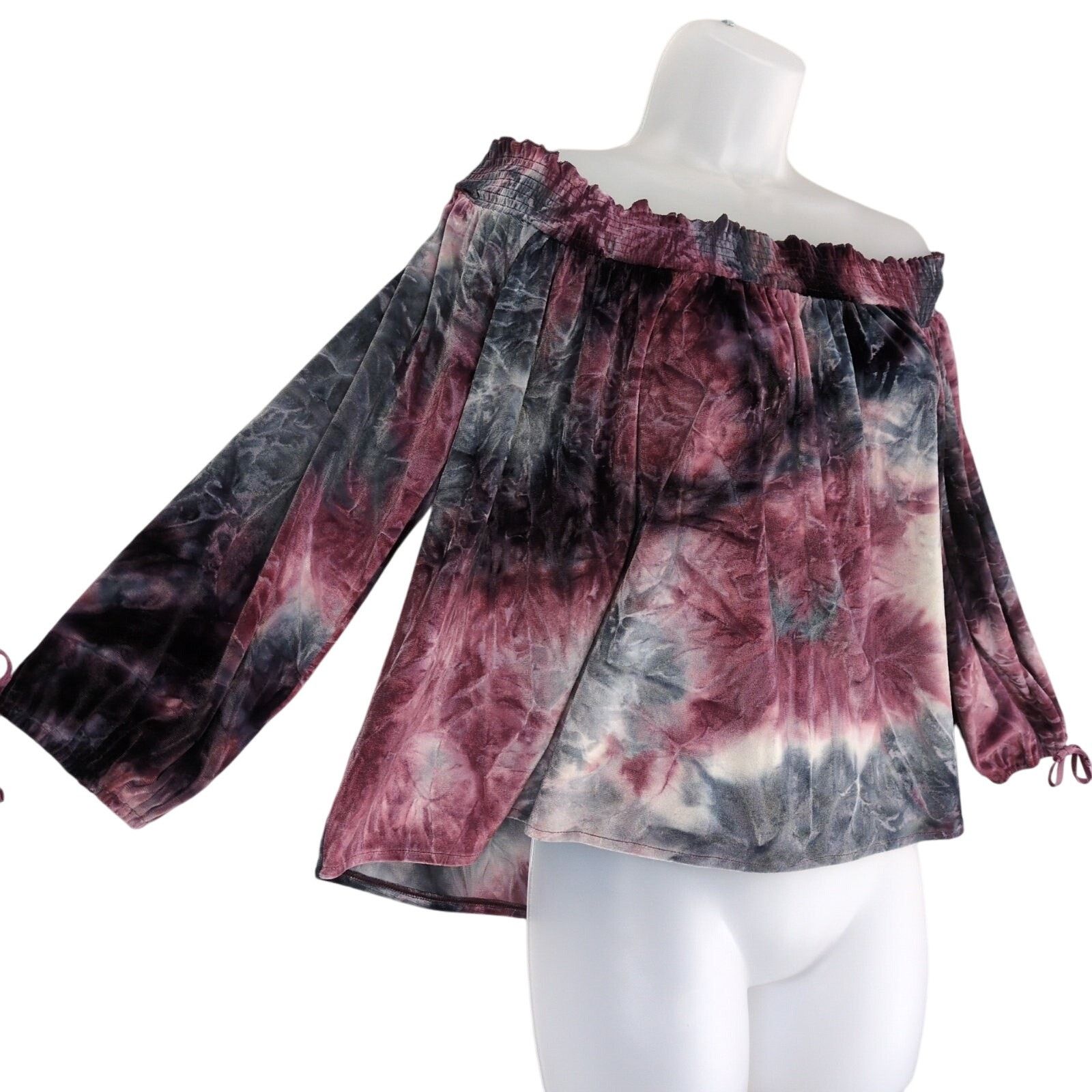 American Eagle Outfitters AEO Size L Off-Shoulder Floral Tie Dye Velvet Crop Top Size L / US 10 / IT 46 - 3 Thumbnail