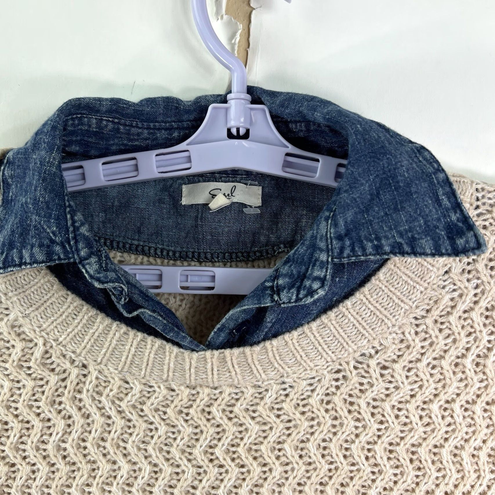 Denime Easel Striped Waffle Knit Sweater Women’s Size S Beige Collared Long Sleeve Relaxed Fit Lightweight Casual 90s Size S / US 4 / IT 40 - 2 Thumbnail