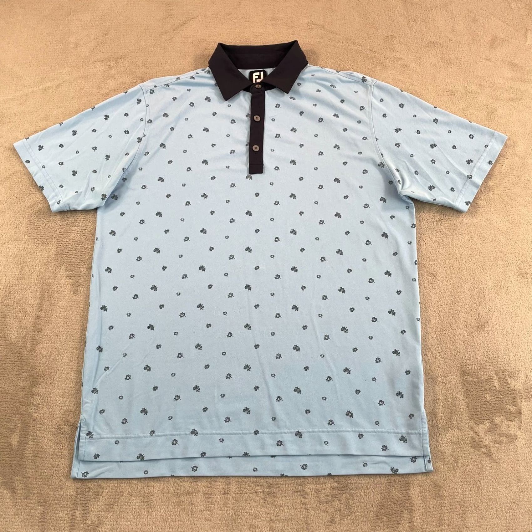 Footjoy FootJoy Polo Shirt Men Medium Blue Floral Stretch Pique Self Collar Golf Polo Shirt Men Medium Blue Floral/Designer Modern Logo Breathable Quick Dry Size US M / EU 48-50 / 2 - 3 Thumbnail