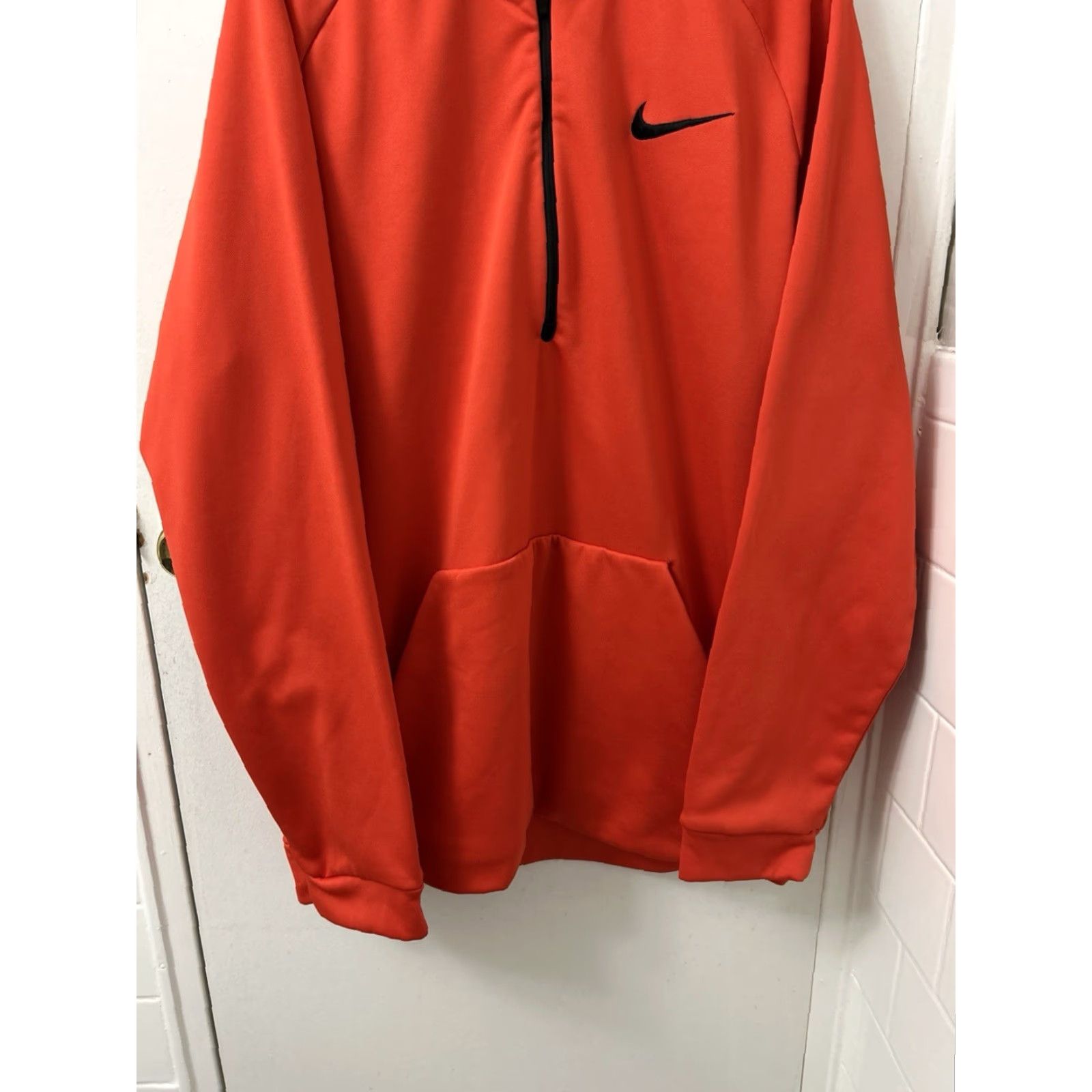 Nike Nike Dri-FIT Quarter Zip Pullover Hoodie Sweatshirt - 1/4 Zip Mens XL Orange Red Pocket Mock Neck Size US XL / EU 56 / 4 - 3 Thumbnail