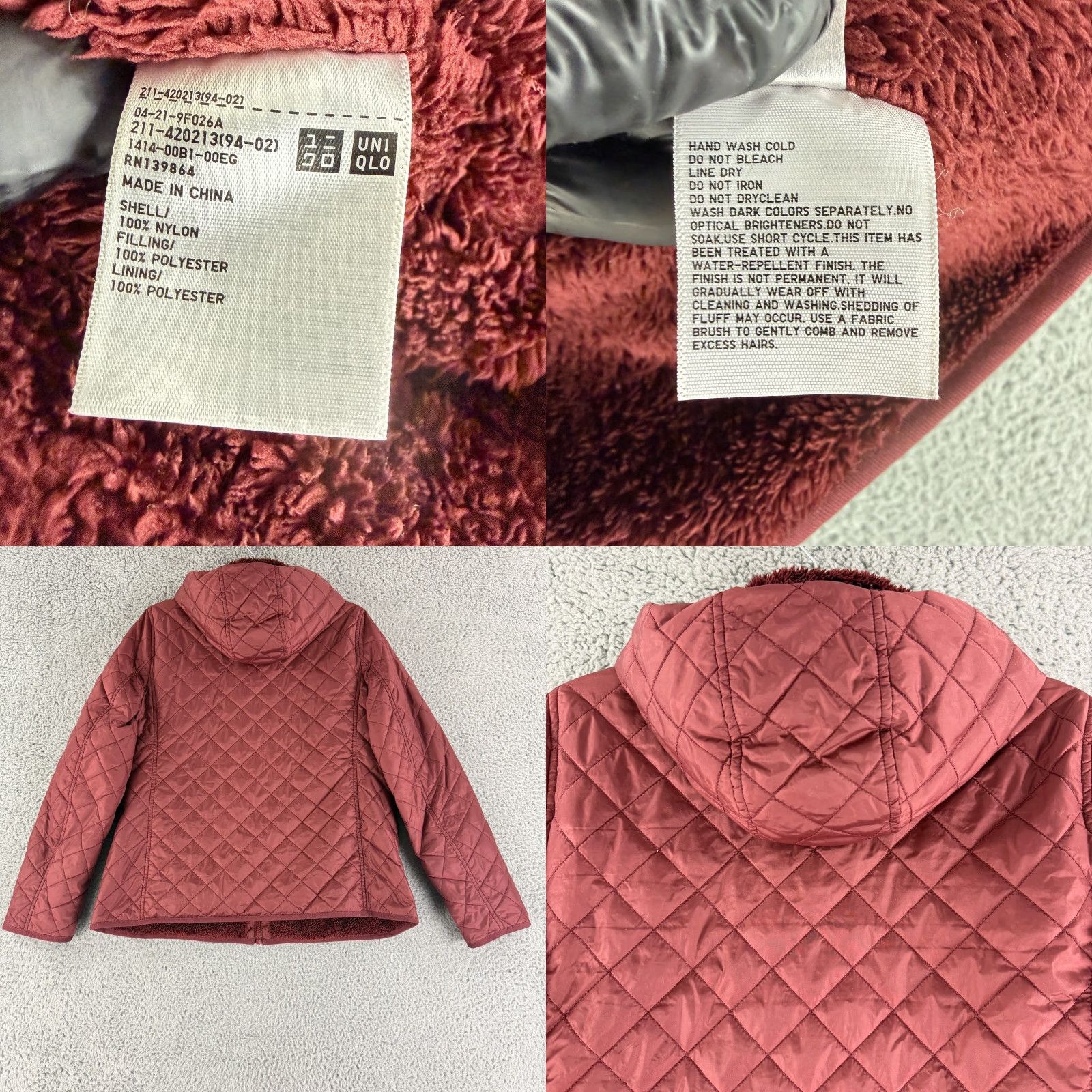 Uniqlo Uniqlo Quilted Boa Parker Jacket Womens M Maroon Full Zip Hooded Sherpa LS Size M / US 6-8 / IT 42-44 - 8 Thumbnail