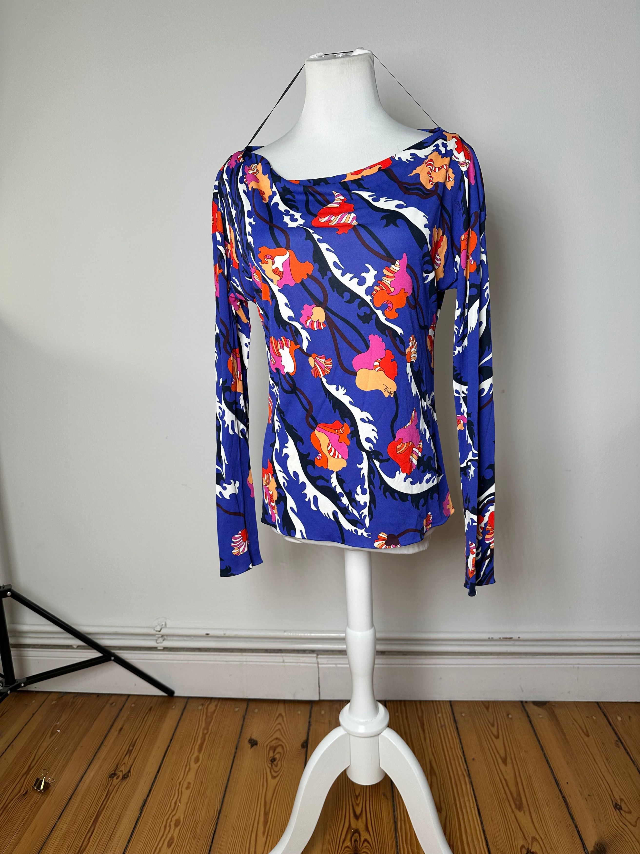 Emilio Pucci Vintage Archivio Floral Silk Viscose Jersey Long Sleeve Top Size S / US 4 / IT 40 - 1 Thumbnail